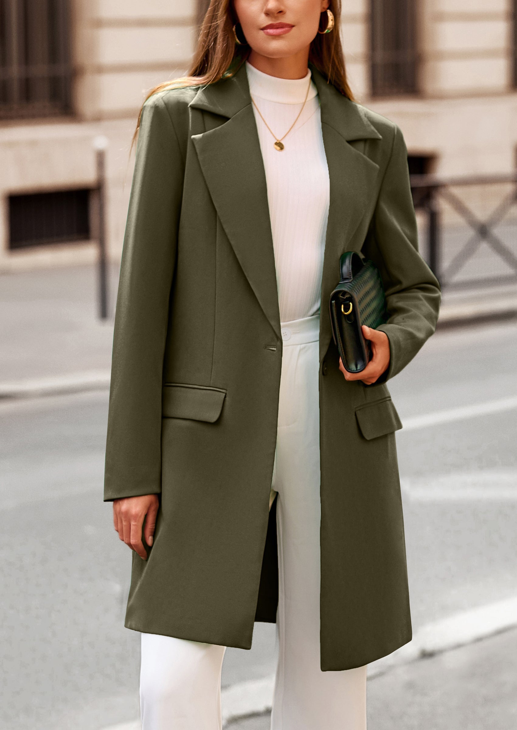 Women's Spring Fall Long Blazer Jackets Long Sleeve Lapel Pockets Loose Fit Work Casual Blazers Outerwear