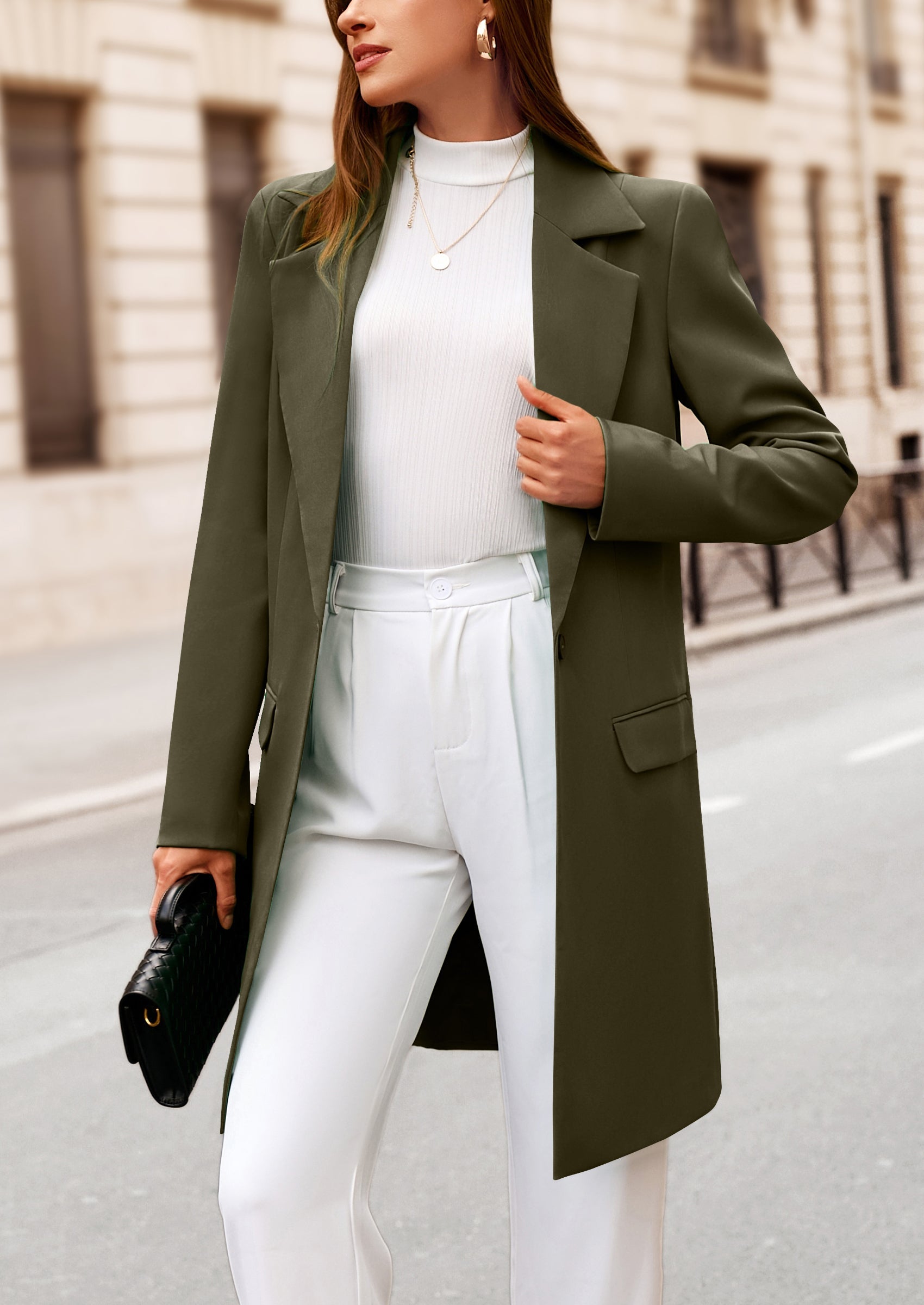 Women's Spring Fall Long Blazer Jackets Long Sleeve Lapel Pockets Loose Fit Work Casual Blazers Outerwear