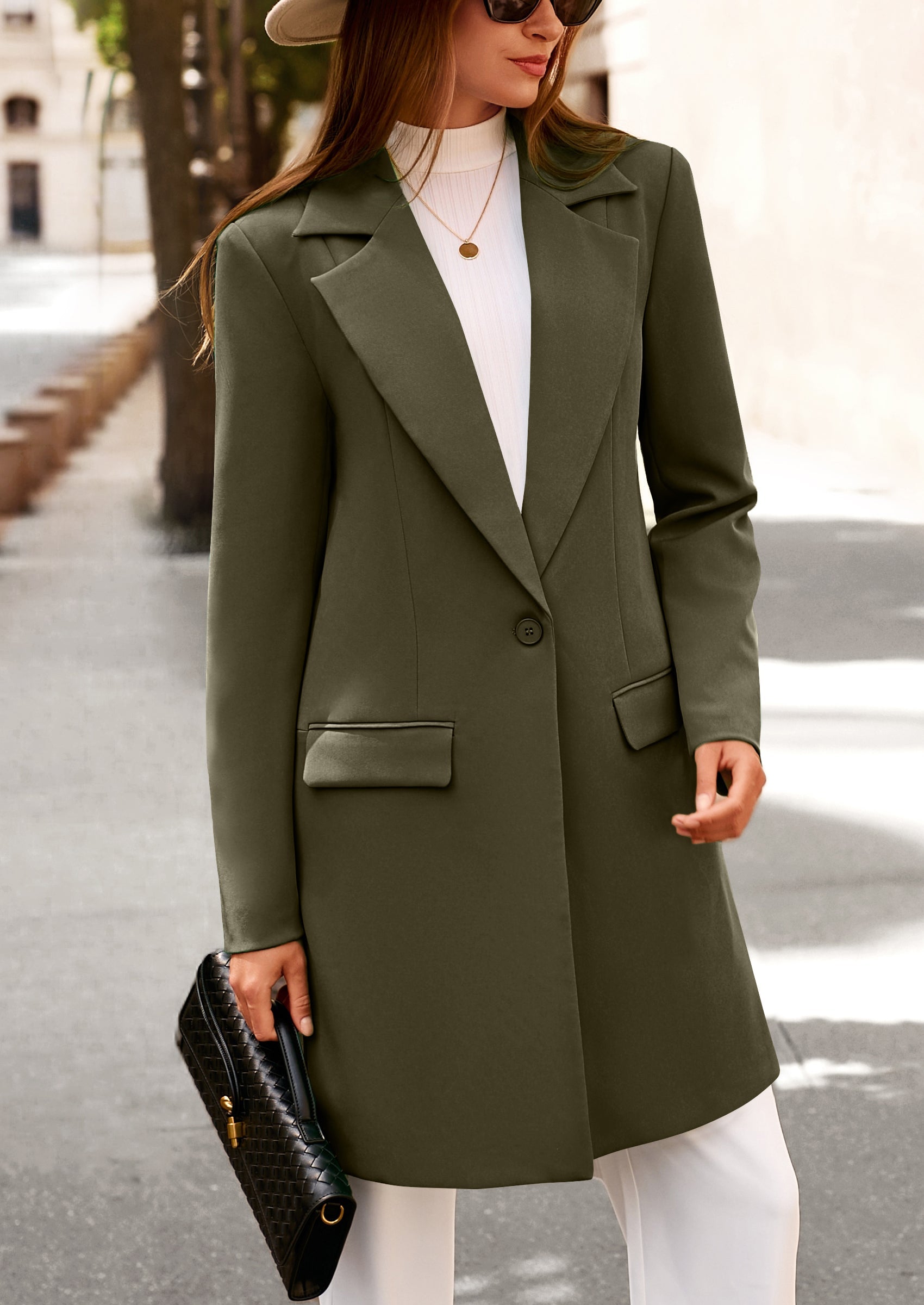 Women's Spring Fall Long Blazer Jackets Long Sleeve Lapel Pockets Loose Fit Work Casual Blazers Outerwear