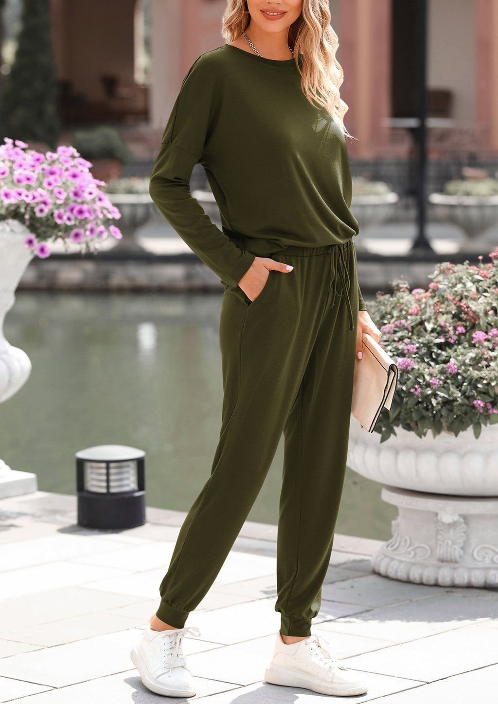 Lounge Outfit Long Sleeve Crewneck Pullover Tops High Waisted Pants Set Tracksuit