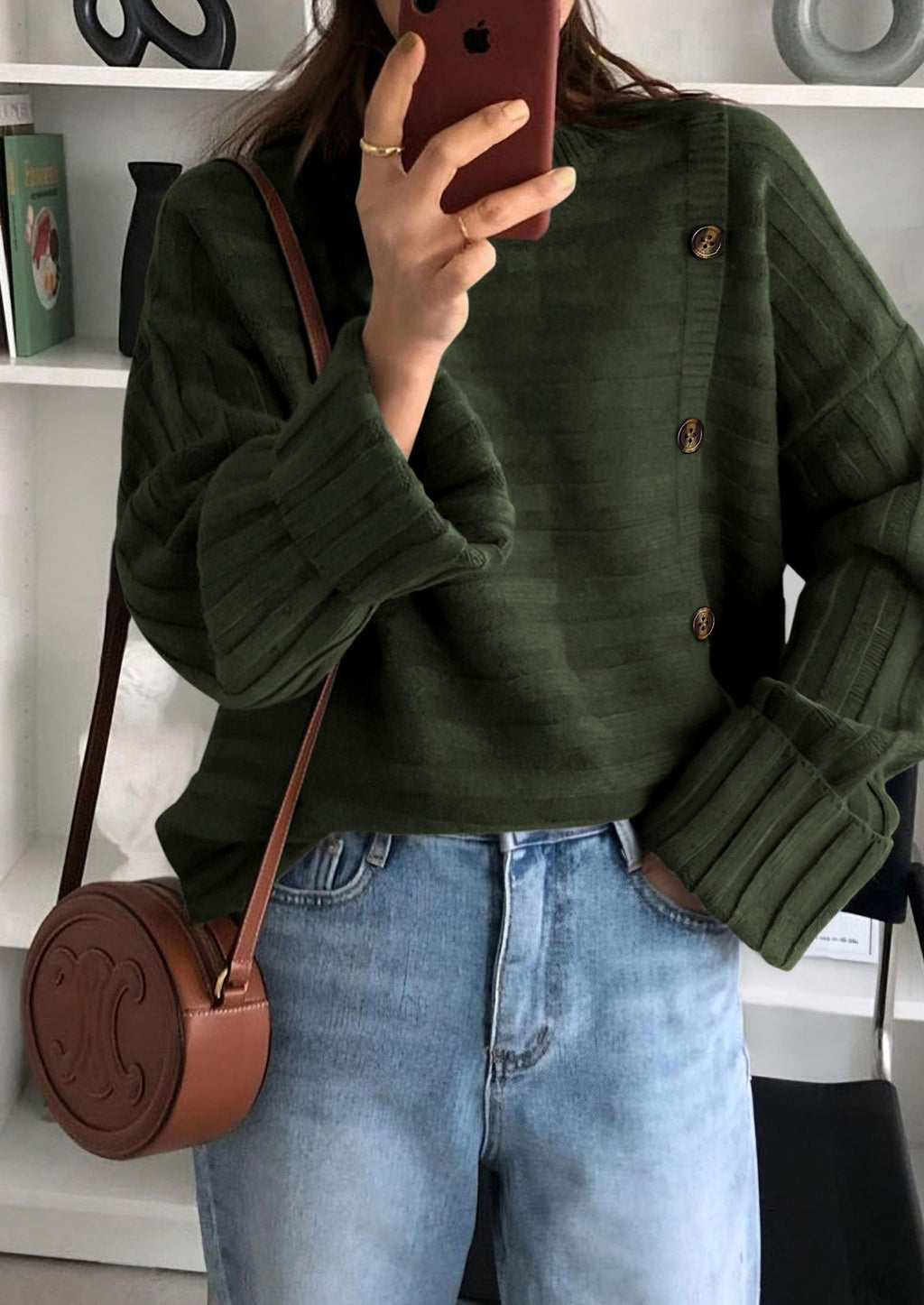 Womens Sweaters Fall Casual Long Sleeve Crewneck Button Loose Winter Knit Pullover Sweater Tops