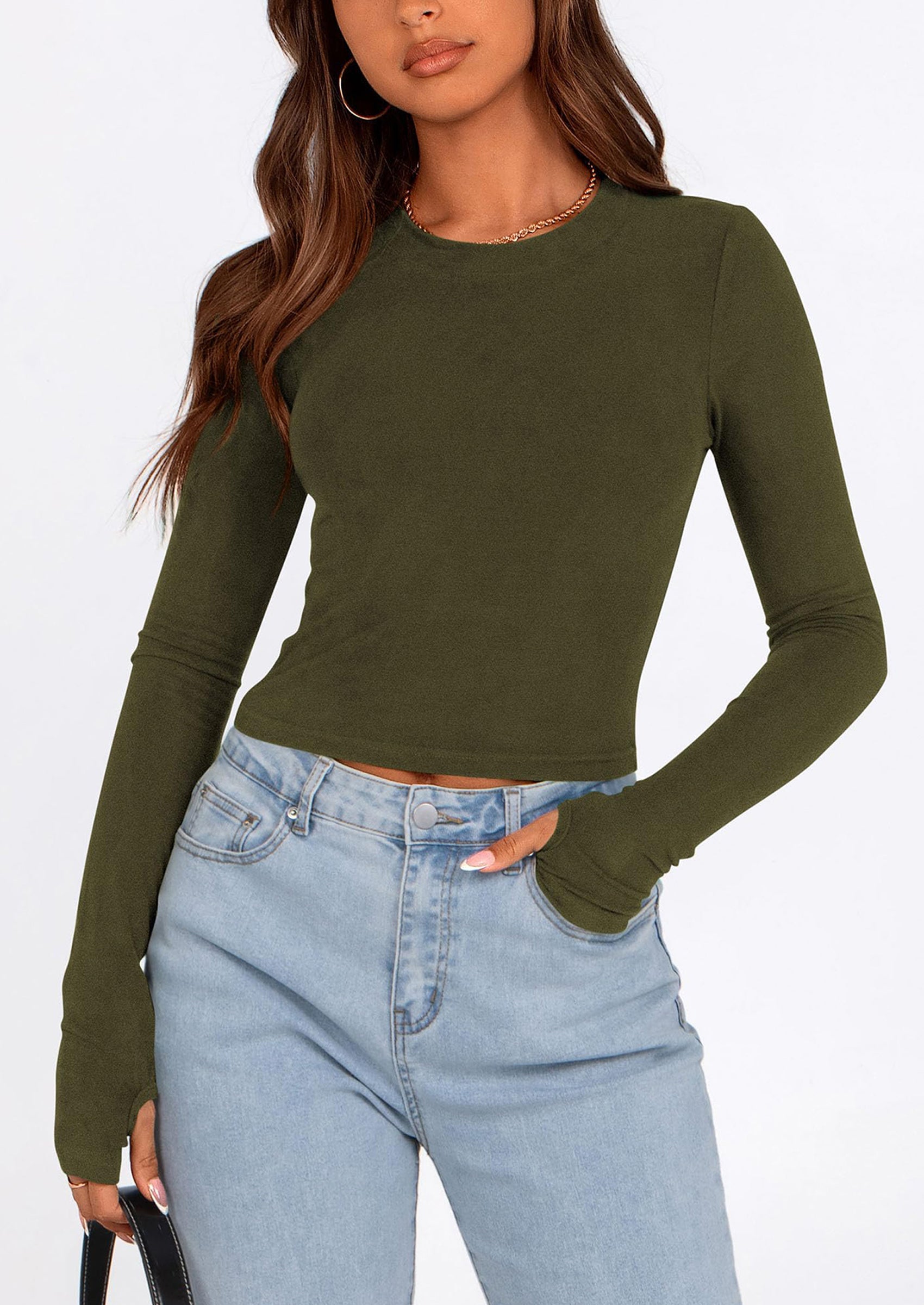 Women's Long Sleeve Crop Tops Y2K Spring Fall Fashion Clothes Basic Slim Fit Tee Shirts Blouse