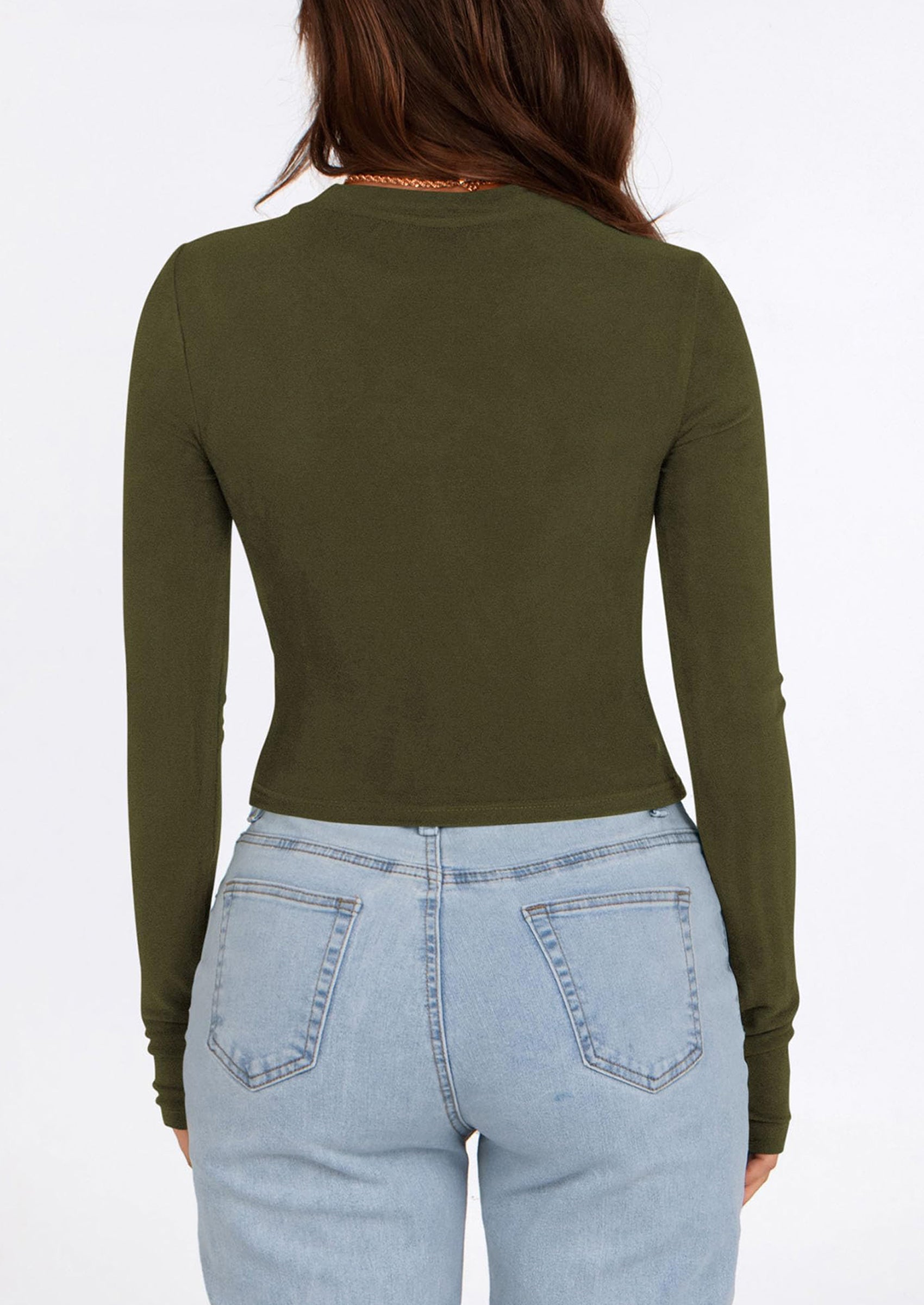 Women's Long Sleeve Crop Tops Y2K Spring Fall Fashion Clothes Basic Slim Fit Tee Shirts Blouse