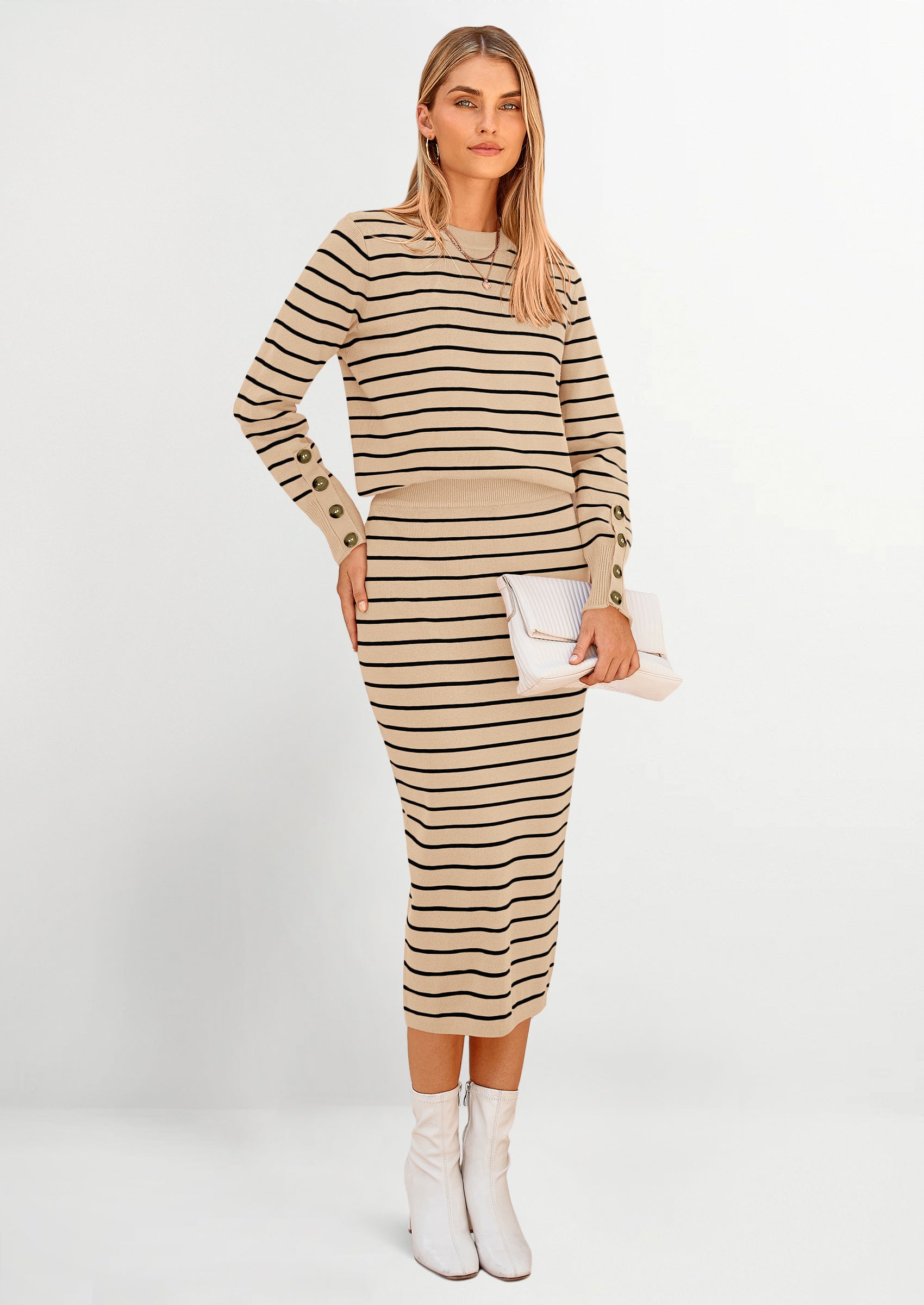 2 Piece Skirts Sets For Women Fall Fashion Striped Sweater Dress Knit Lounge Travel Outfits Winter Clothing