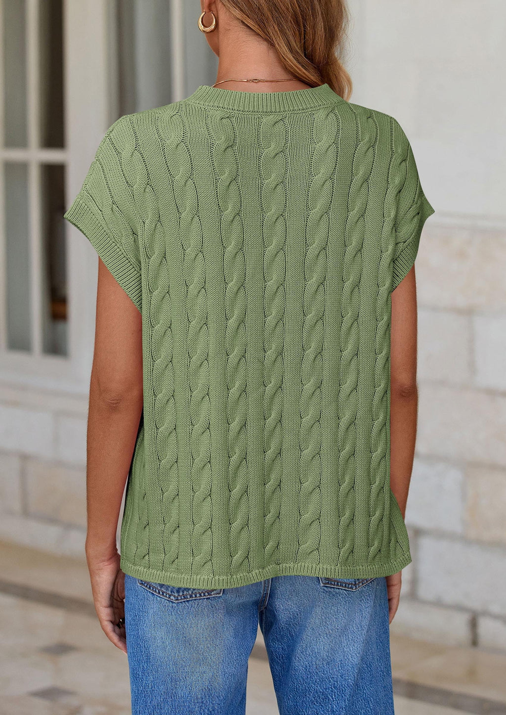 Women's Sweater Vest Summer Short Sleeve Tops Casual Crewneck Knit Oversized Pullover Trendy Spring Outfits