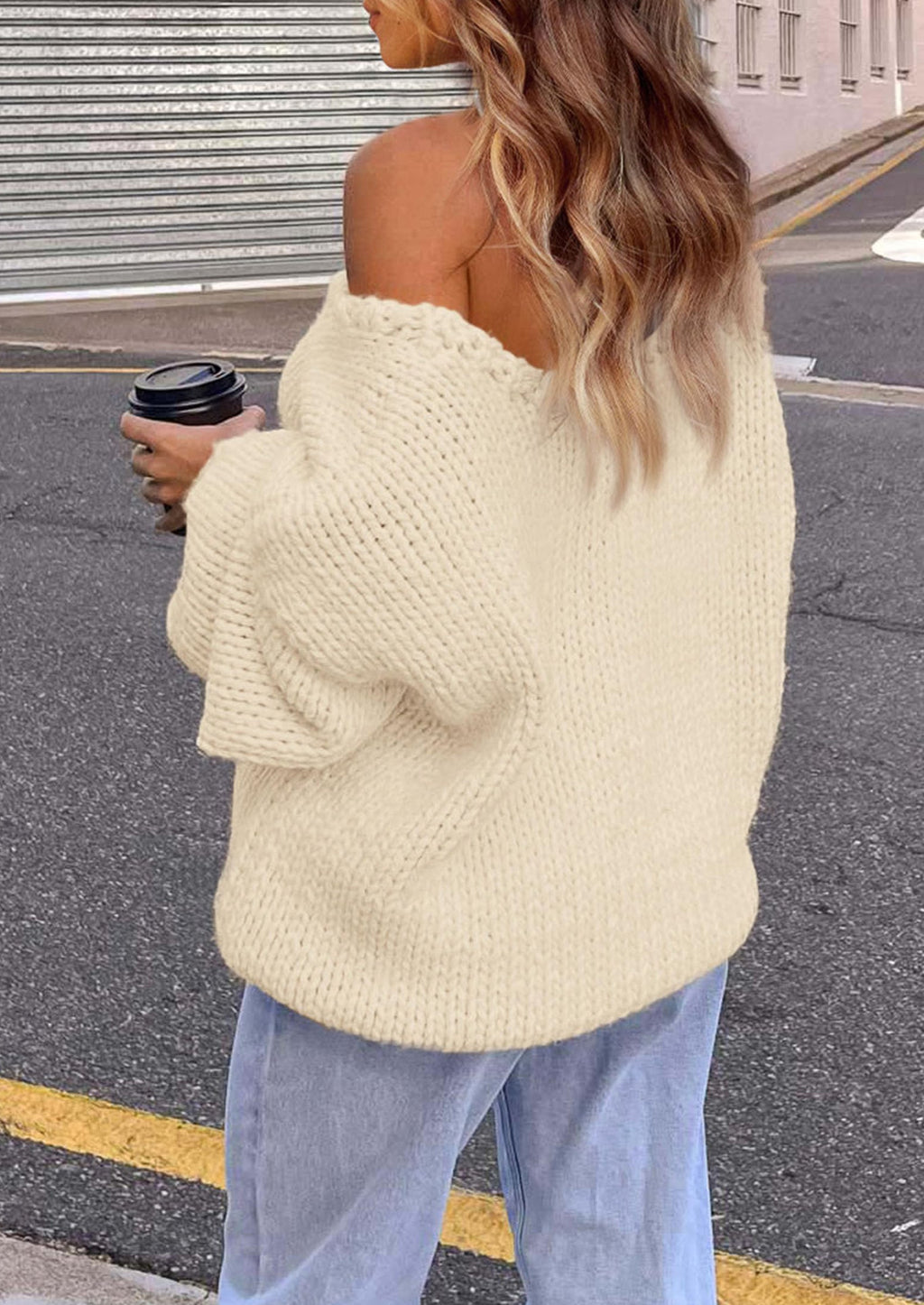 Women's Fall Oversized Sweaters Long Sleeve V Neck Dressy Casual Chunky Knit Loose Pullover Tops Winter Clothing