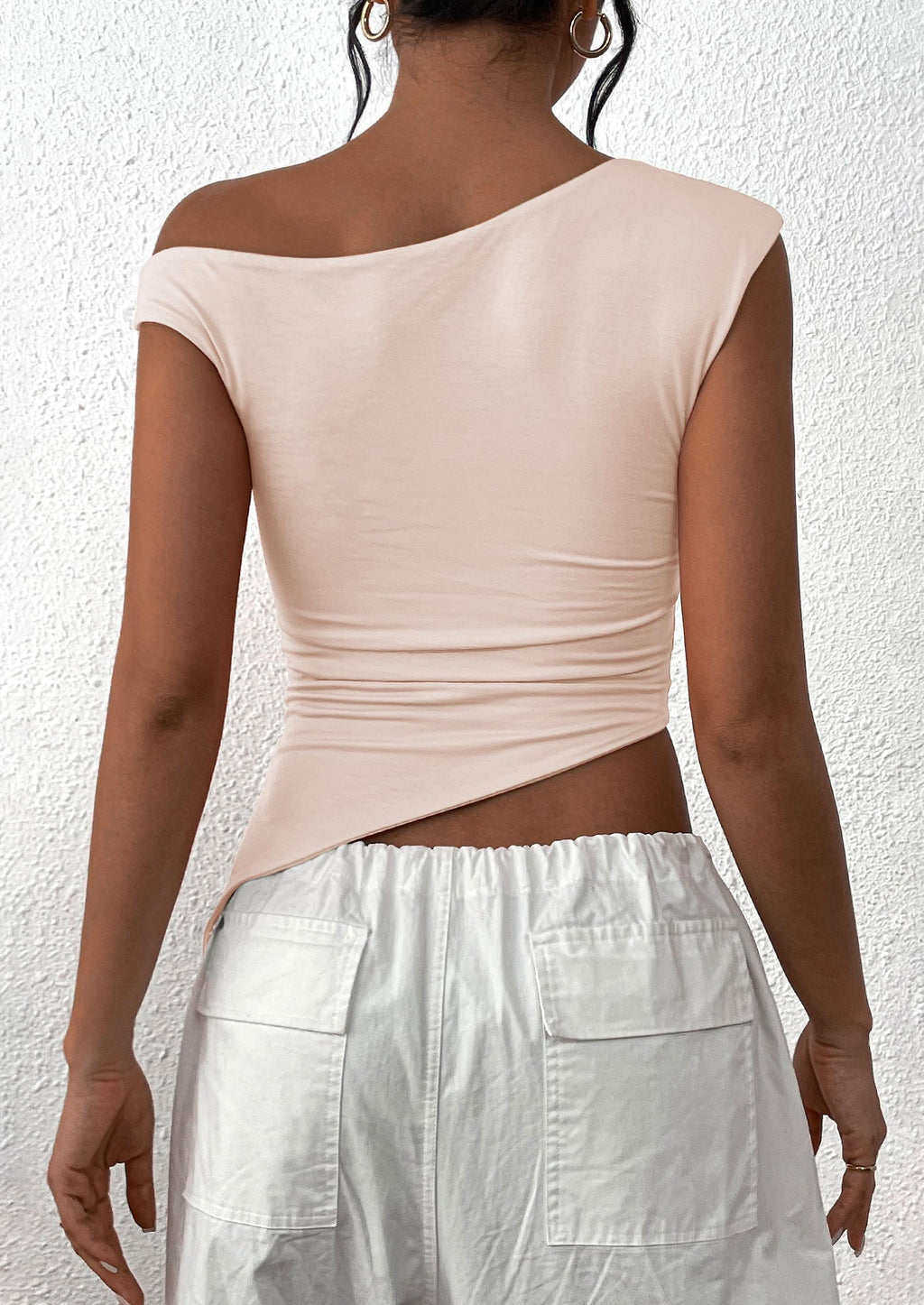 Womens Off The Shoulder Tops Summer Sleeveless One Shoulder Ruched Asymmetrical Y2K Going Out Crop Tank Top