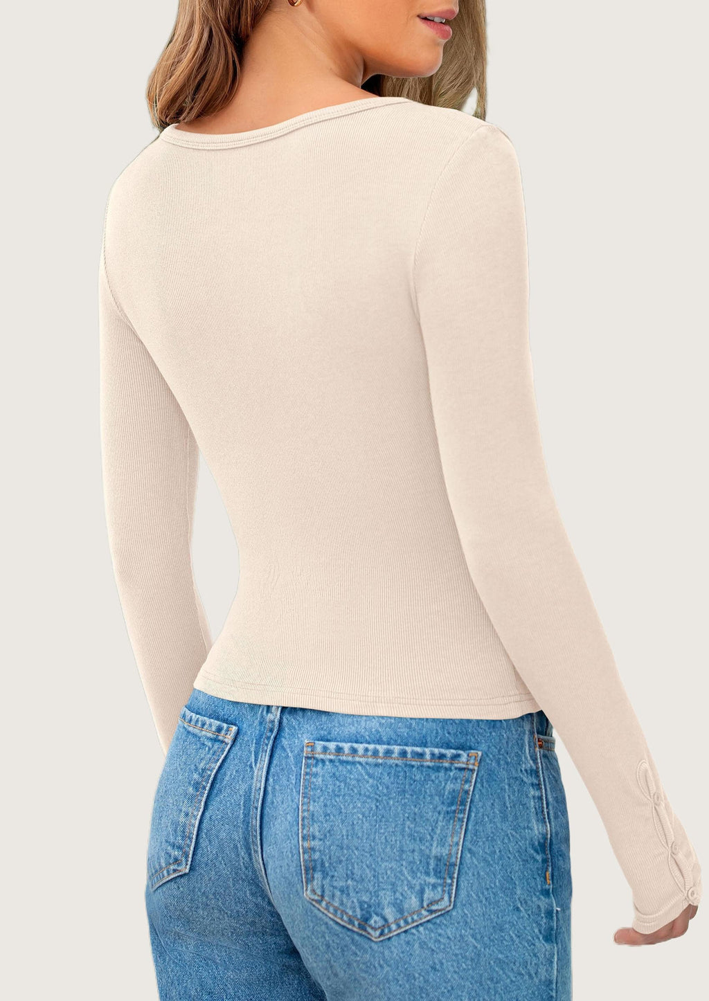 Women's Summer Long Sleeve Henley T Shirts Ribbed Knit Button Slim Fitted Basic Casual Going Out Fall Tops