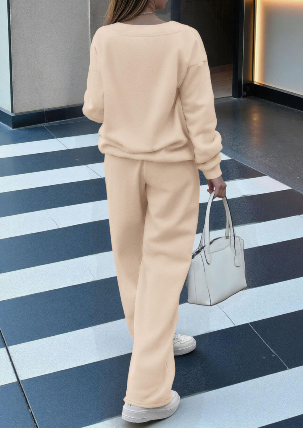 Casual Winter Two Piece Sets for Women V Neck Sweatshirt Loose Wide Leg Pants Tracksuit Knit Fall Outfits