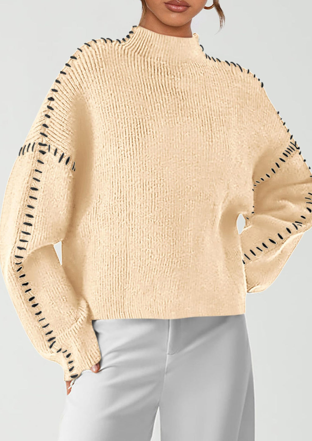 Women's Chunky Knit Sweaters Fall Long Sleeve Mock Neck Oversized Pullover Tops Winter Fashion Clothes