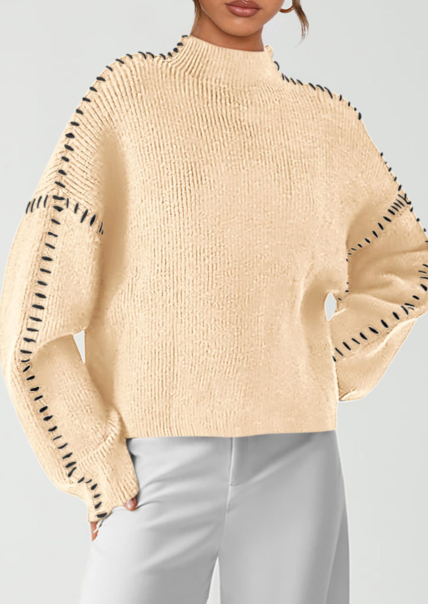 Women's Chunky Knit Sweaters Fall Long Sleeve Mock Neck Oversized Pullover Tops Winter Fashion Clothes