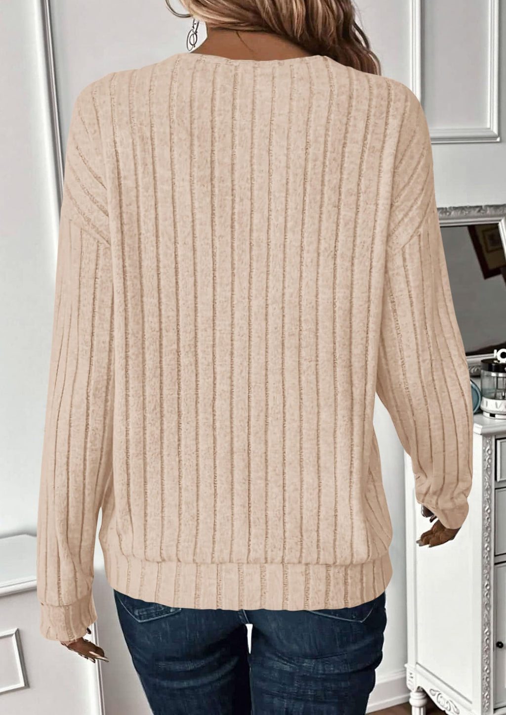 Fall Fashion Long Sleeve Shirts for Women Ribbed Knit V Neck Dressy Casual Lightweight Sweaters Tunic Tops