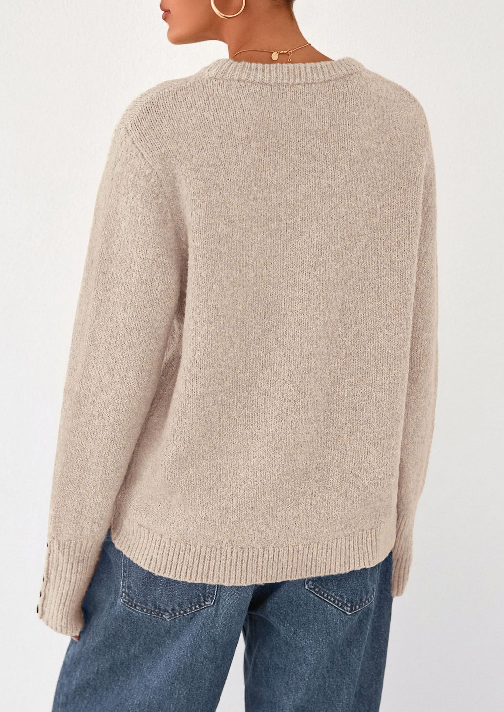 Womens Sweaters Fall Fashion Casual Crewneck Pullover Button Long Sleeve Cute Knit Tops Winter Clothes