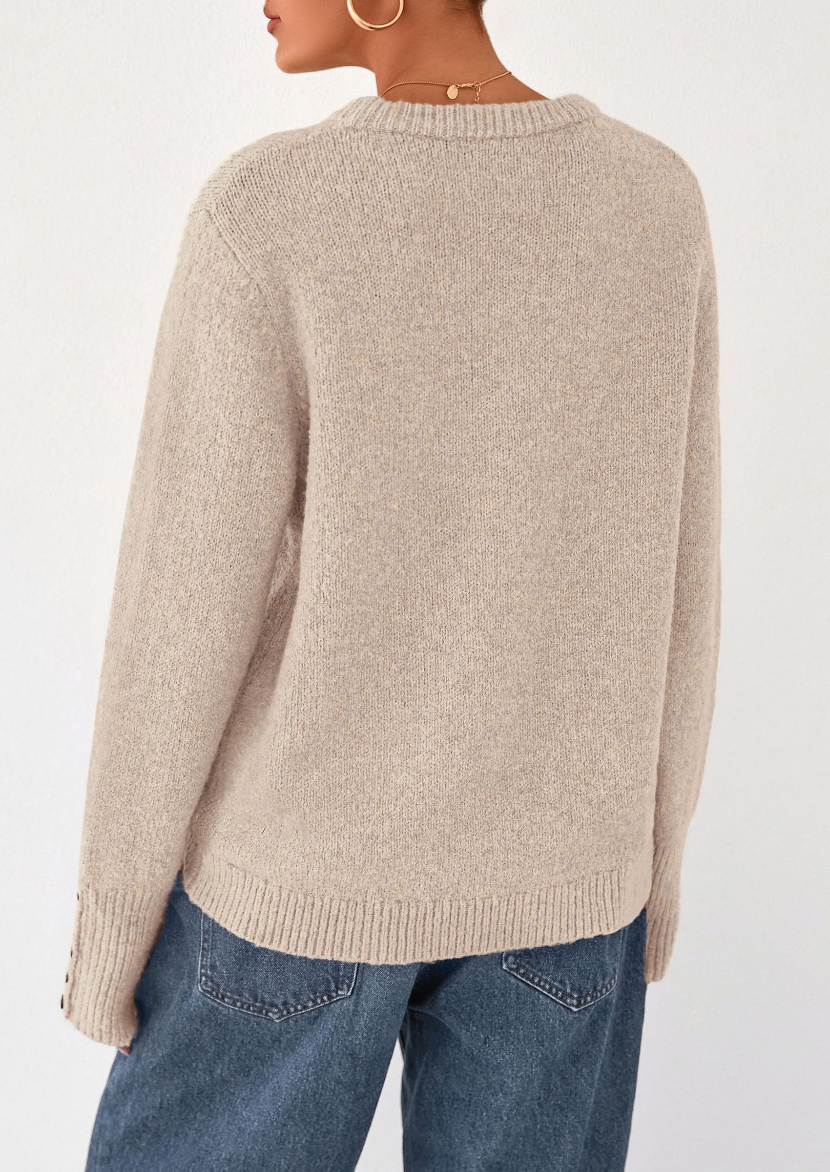 Womens Sweaters Fall Fashion Casual Crewneck Pullover Button Long Sleeve Cute Knit Tops Winter Clothes