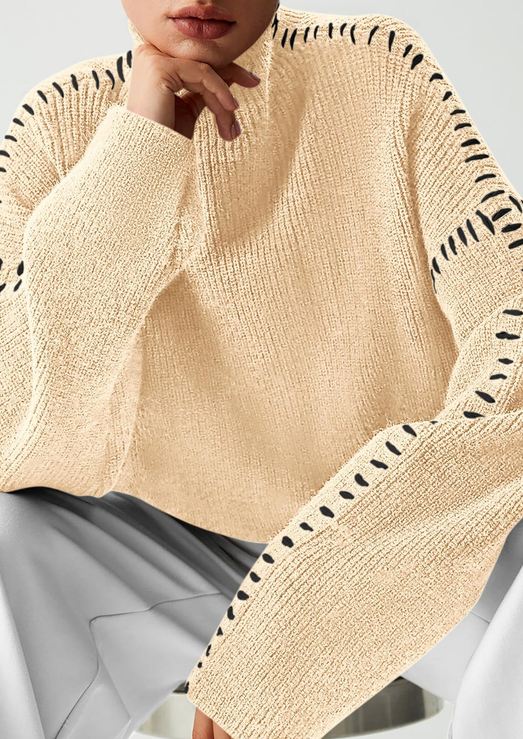 Women's Chunky Knit Sweaters Fall Long Sleeve Mock Neck Oversized Pullover Tops Winter Fashion Clothes