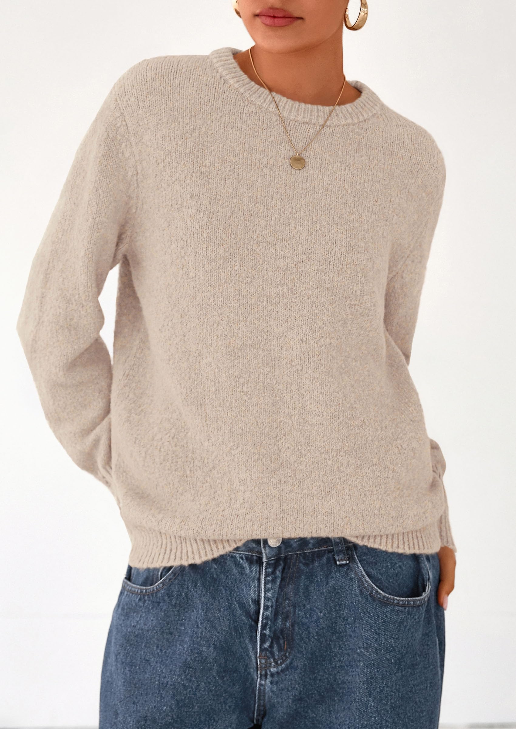 Womens Sweaters Fall Fashion Casual Crewneck Pullover Button Long Sleeve Cute Knit Tops Winter Clothes