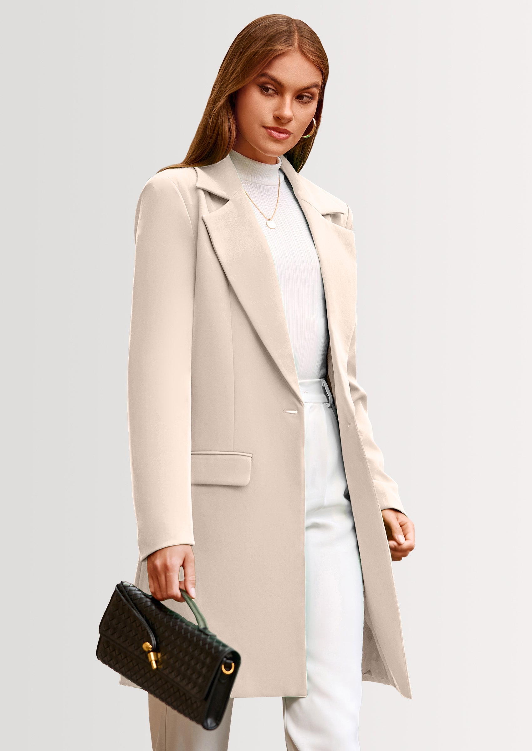 Women's Spring Fall Long Blazer Jackets Long Sleeve Lapel Pockets Loose Fit Work Casual Blazers Outerwear