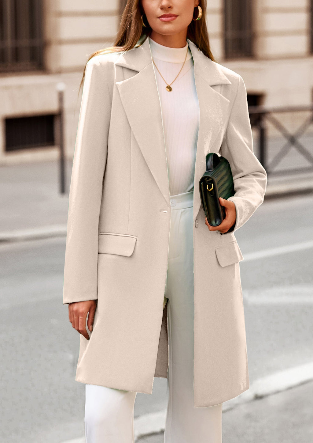 Women's Spring Fall Long Blazer Jackets Long Sleeve Lapel Pockets Loose Fit Work Casual Blazers Outerwear