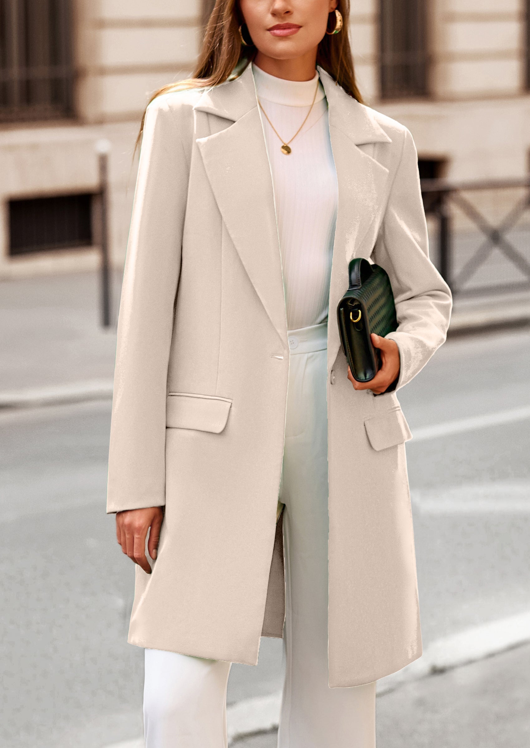 Women's Spring Fall Long Blazer Jackets Long Sleeve Lapel Pockets Loose Fit Work Casual Blazers Outerwear