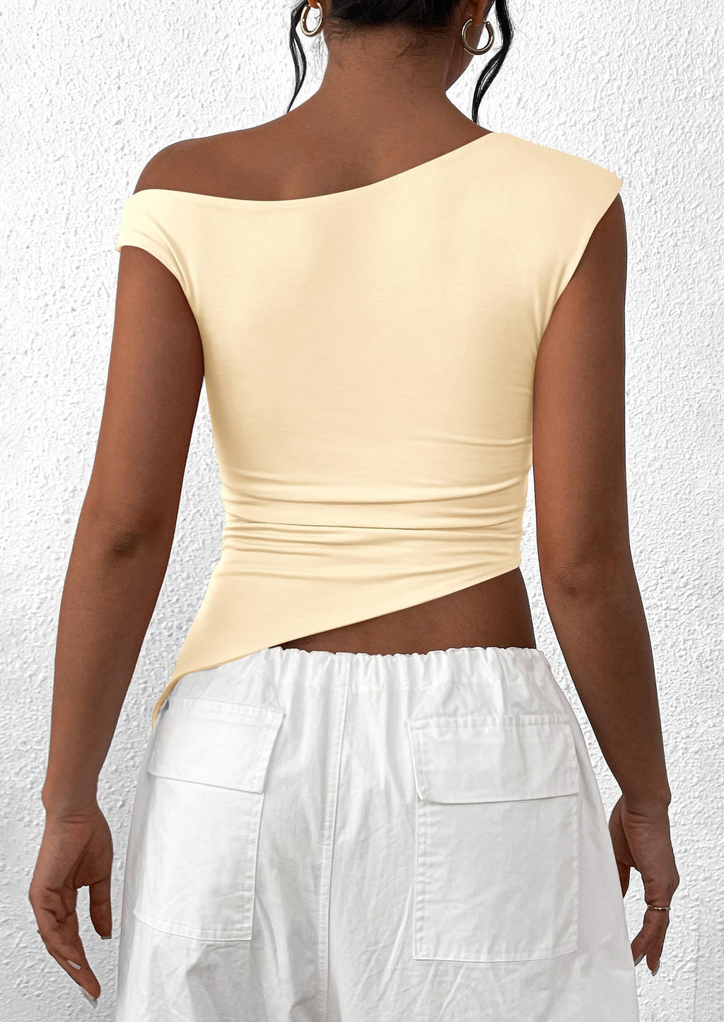 Womens Off The Shoulder Tops Summer Sleeveless One Shoulder Ruched Asymmetrical Y2K Going Out Crop Tank Top