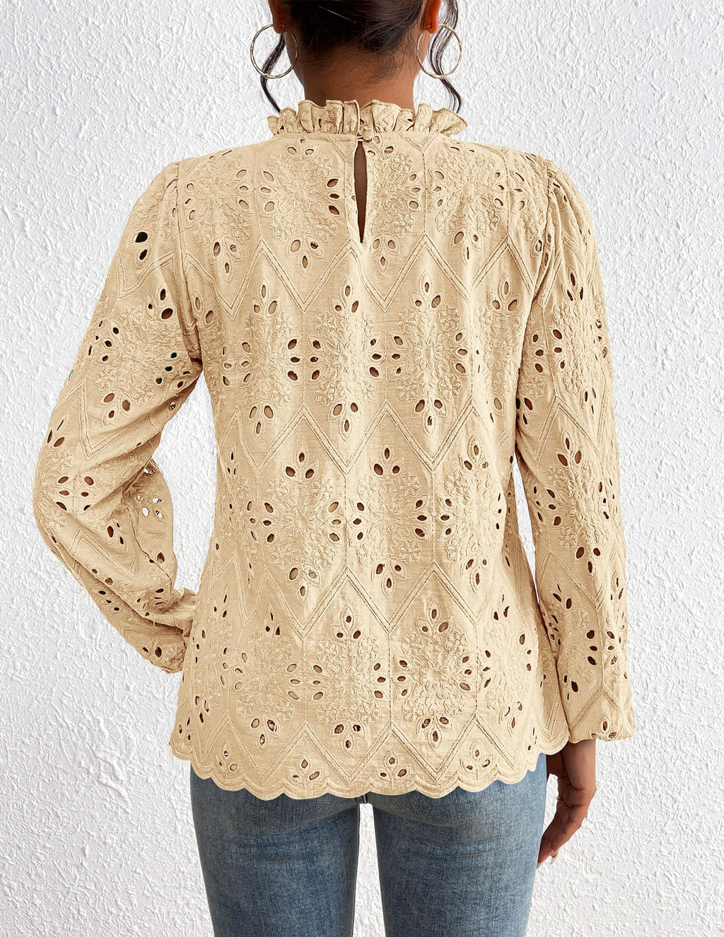 Womens Tops Dressy Casual Spring Long Sleeve Shirts Embroidered Eyelet Blouses Going Out Outfits