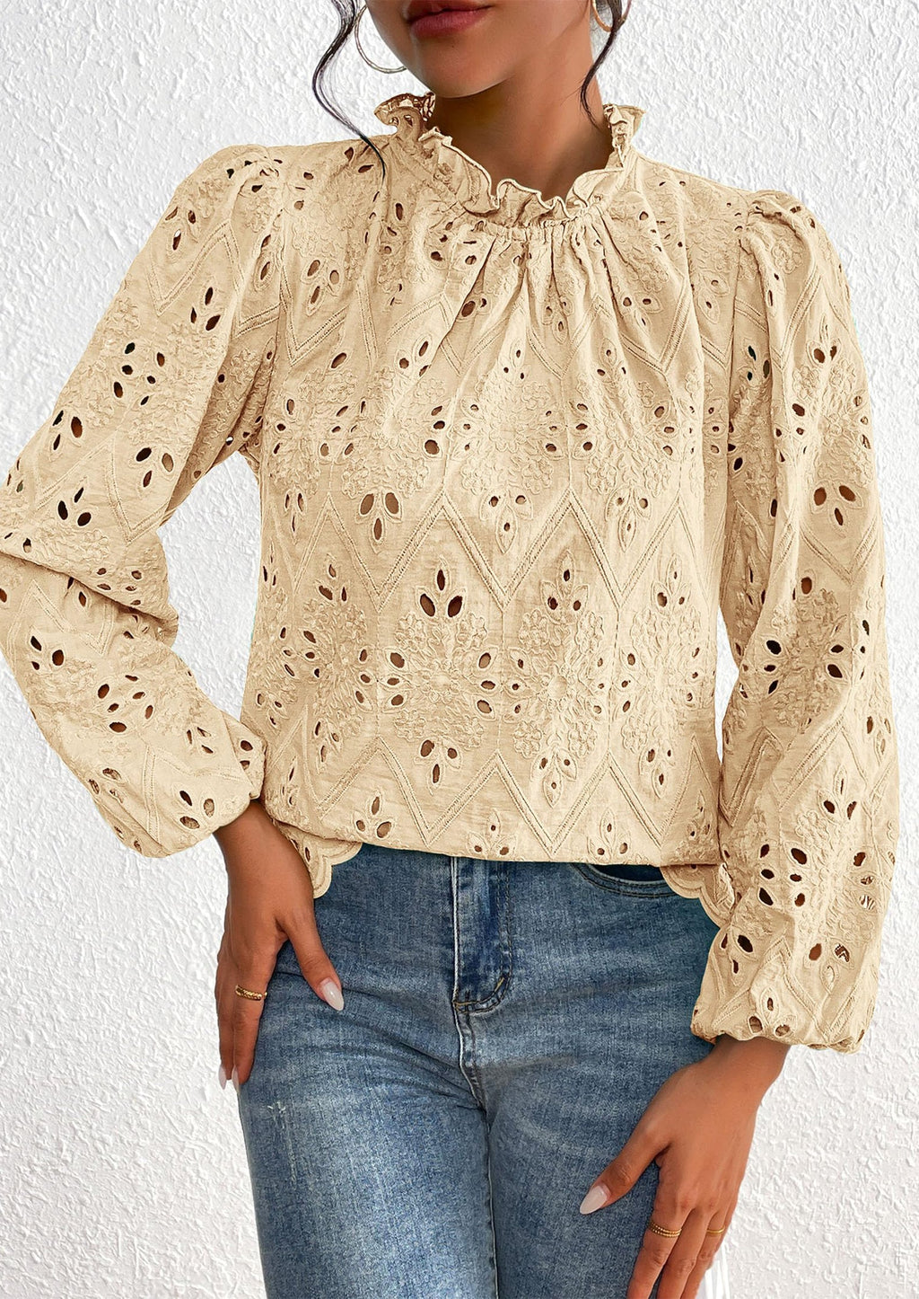 Womens Tops Dressy Casual Spring Long Sleeve Shirts Embroidered Eyelet Blouses Going Out Outfits