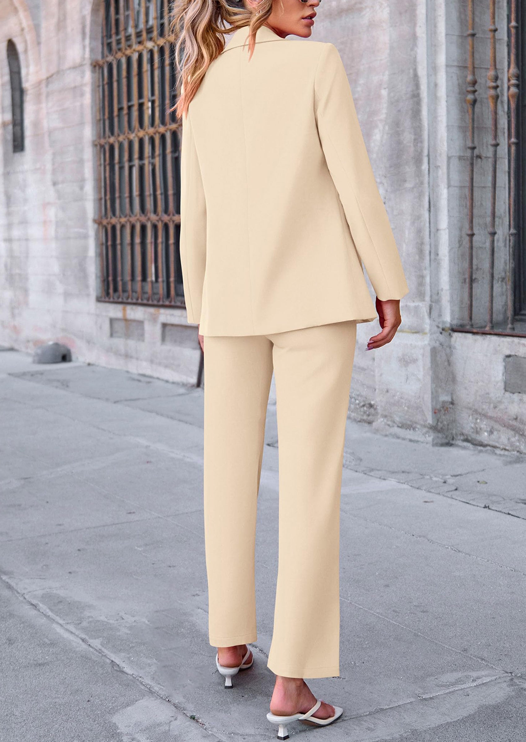 2 Piece Blazer Outfits Business Casual Oversized Jacket Wide Leg Work Pants Dressy Suit Set