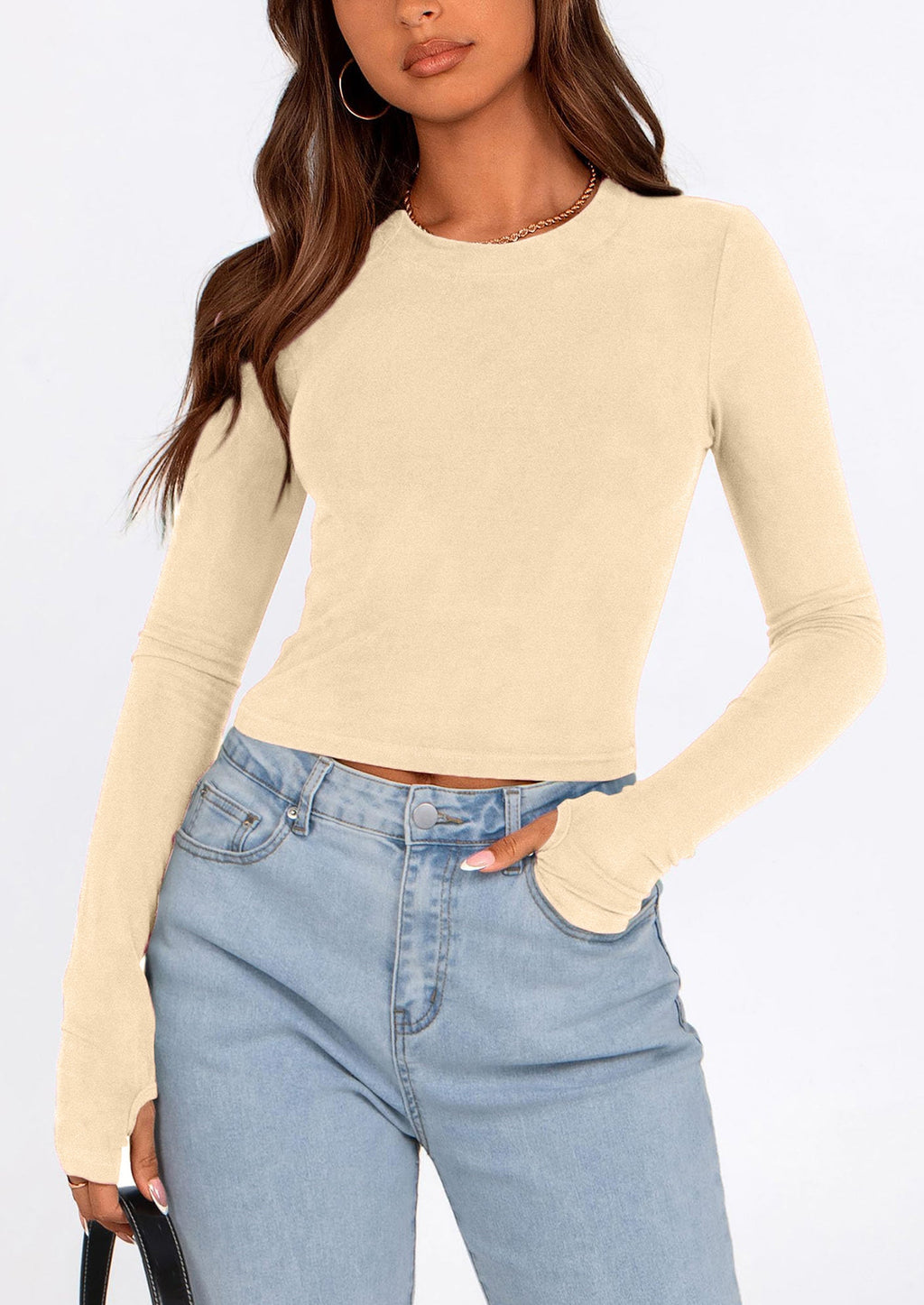 Women's Long Sleeve Crop Tops Y2K Spring Fall Fashion Clothes Basic Slim Fit Tee Shirts Blouse