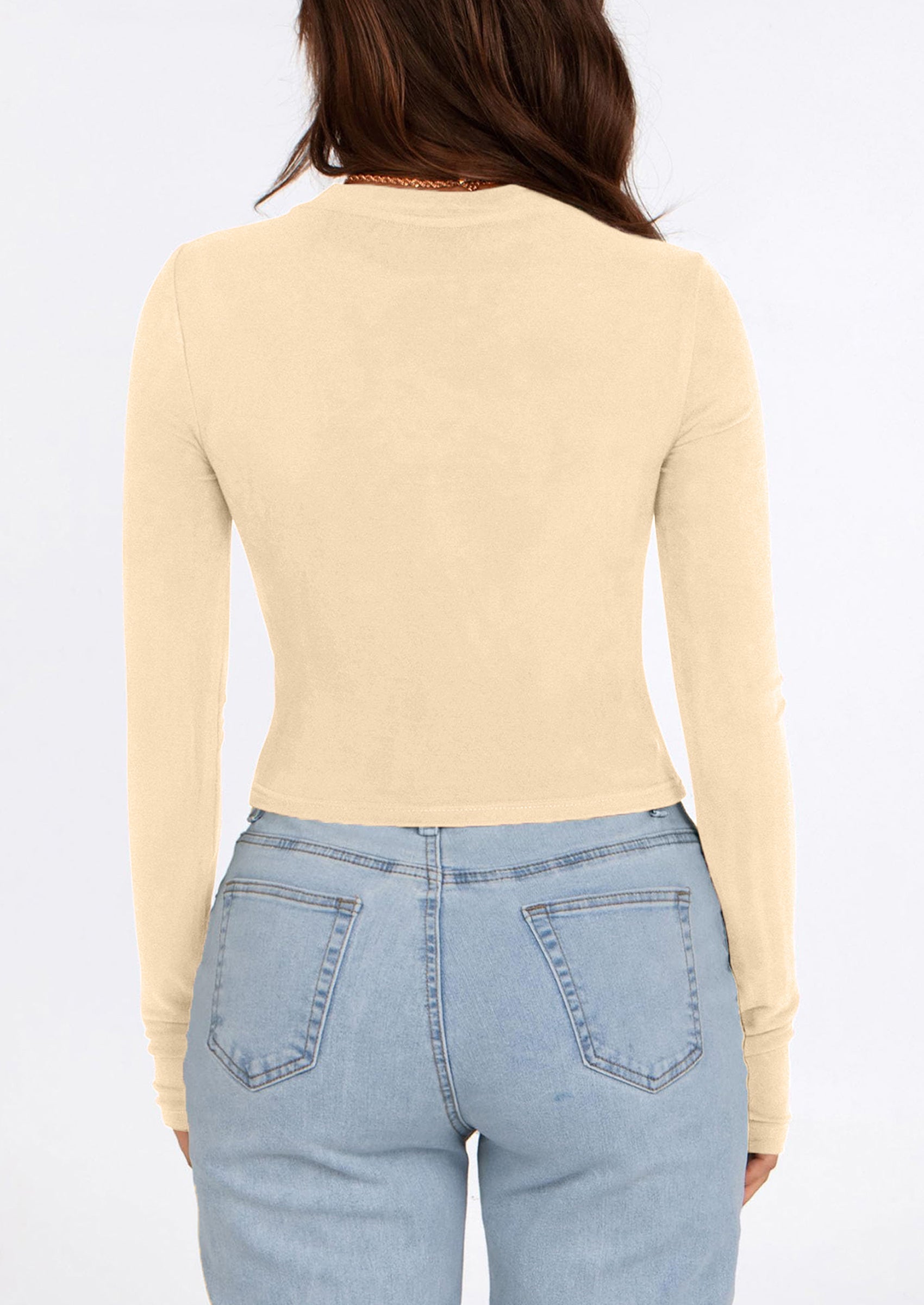 Women's Long Sleeve Crop Tops Y2K Spring Fall Fashion Clothes Basic Slim Fit Tee Shirts Blouse