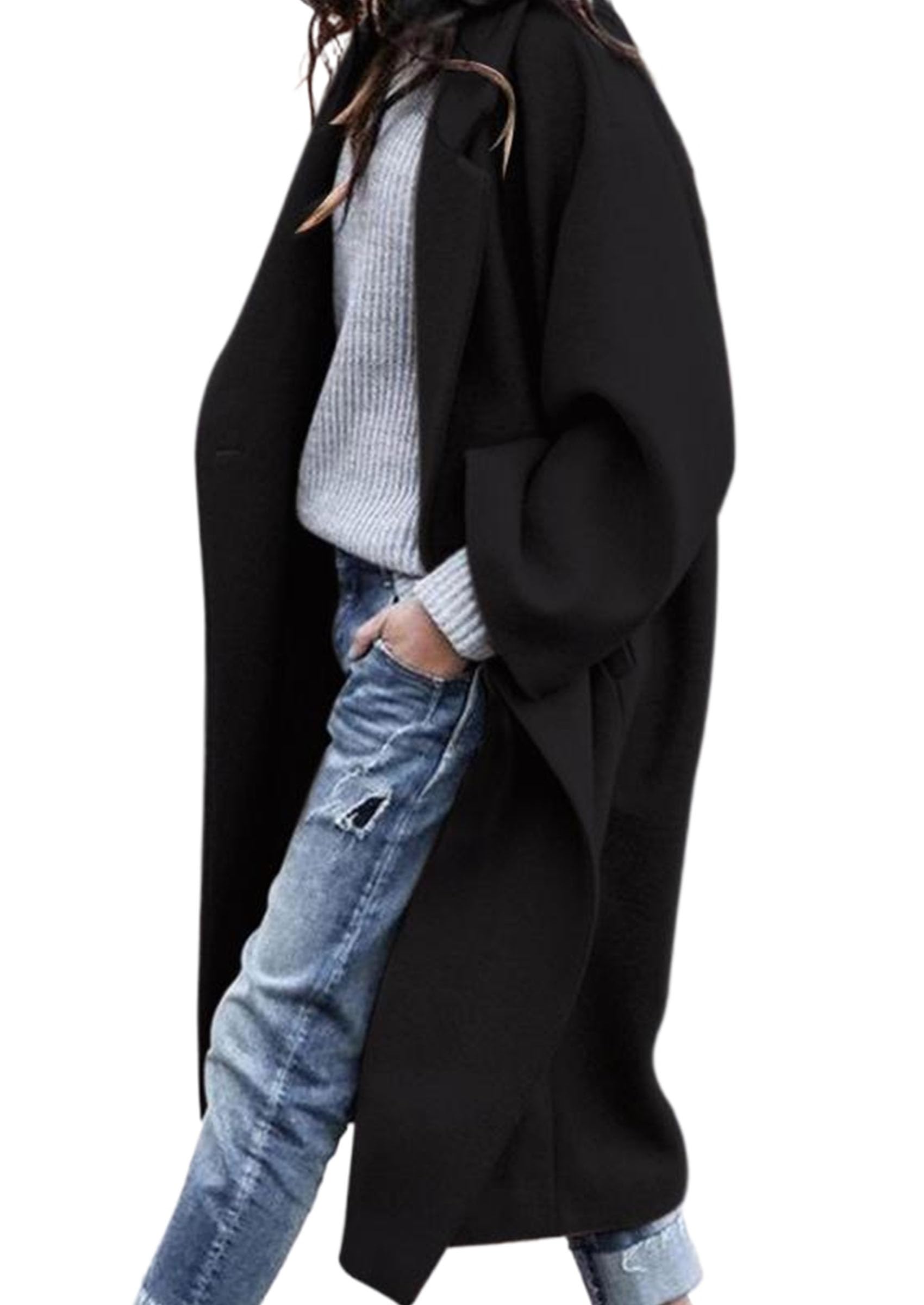 Womens Winter Coats Trendy Long Sleeve Notch Lapel Button Long Jackets Casual Oversized Vacation Outfits