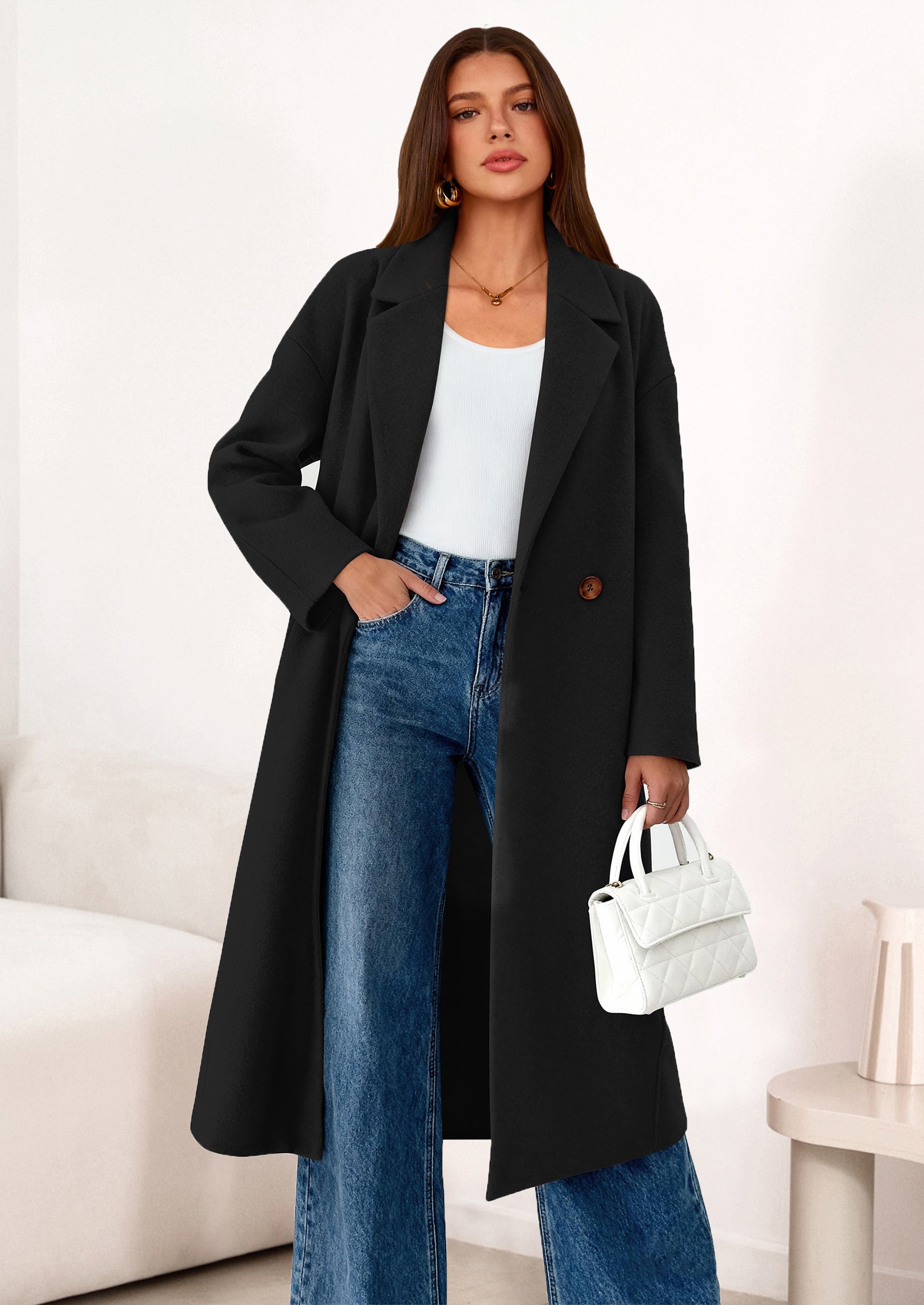 Womens Winter Coats Trendy Long Sleeve Notch Lapel Button Long Jackets Casual Oversized Vacation Outfits