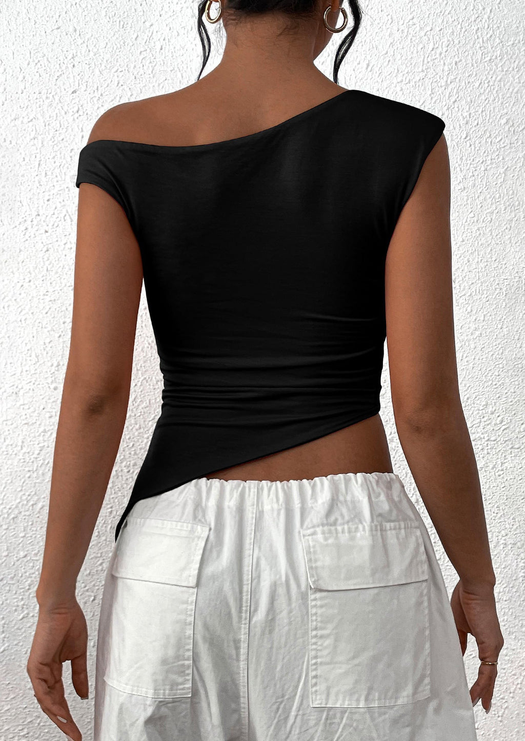 Womens Off The Shoulder Tops Summer Sleeveless One Shoulder Ruched Asymmetrical Y2K Going Out Crop Tank Top