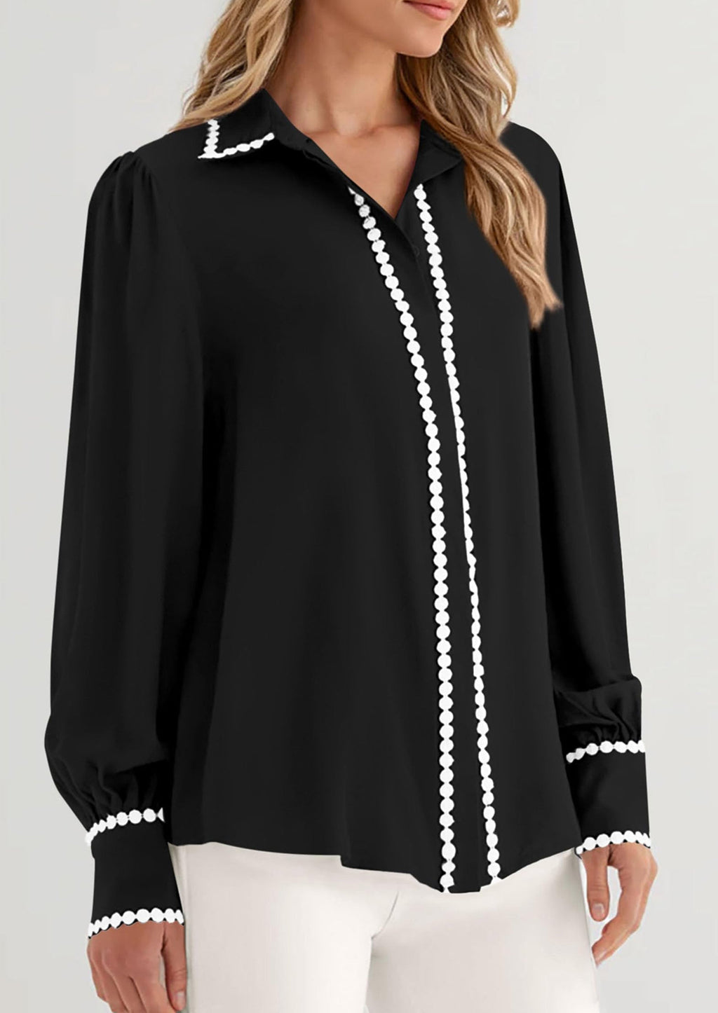 Womens Long Sleeve Button Down Shirts Trendy V Neck Loose Fit Fall Tops Collared Dressy Casual Blouses