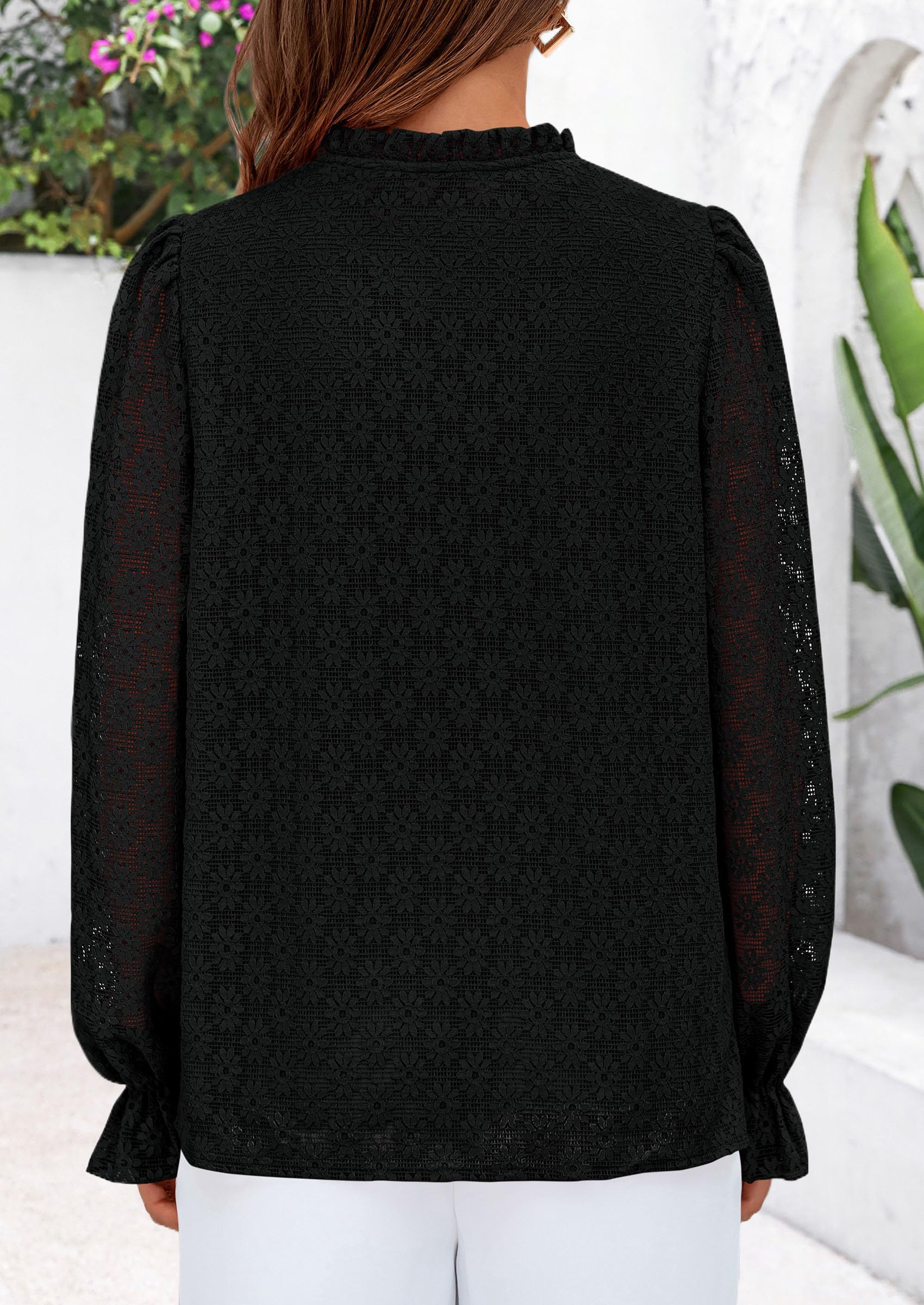 Lace Long Sleeve Tops for Women Eyelet Blouses Dressy Casual Hollow Out Button Down Shirts Summer Outfits