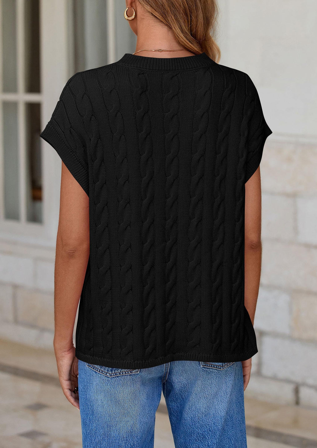 Women's Sweater Vest Summer Short Sleeve Tops Casual Crewneck Knit Oversized Pullover Trendy Spring Outfits