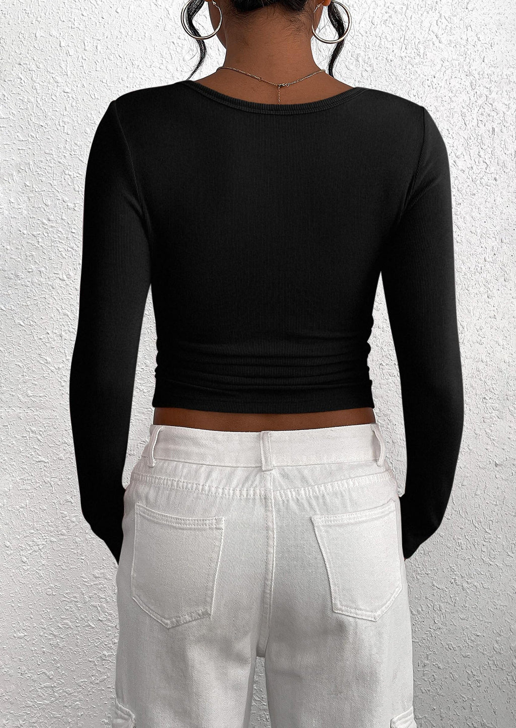 Women's Spring Fall Long Sleeve Henley T Shirts Button Ribbed Knit Slim Fit Casual Basic Tops Blouse