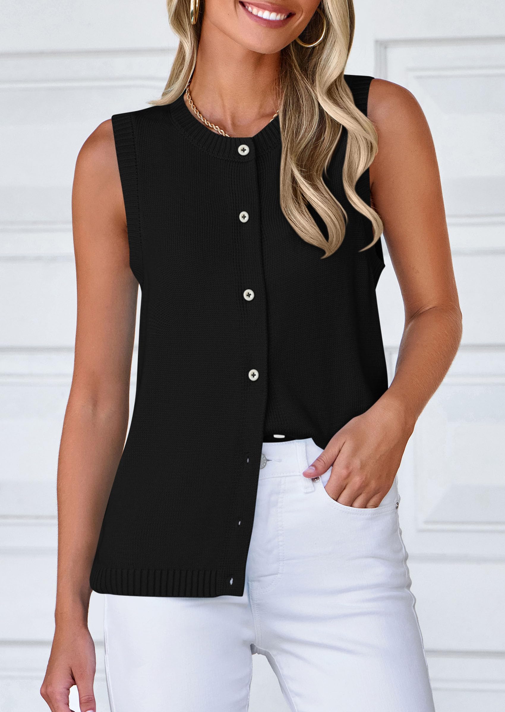 Sweater Vest Women Spring Summer Casual Lightweight Knit Sleeveless Button Down Tank Tops Trendy Clothes