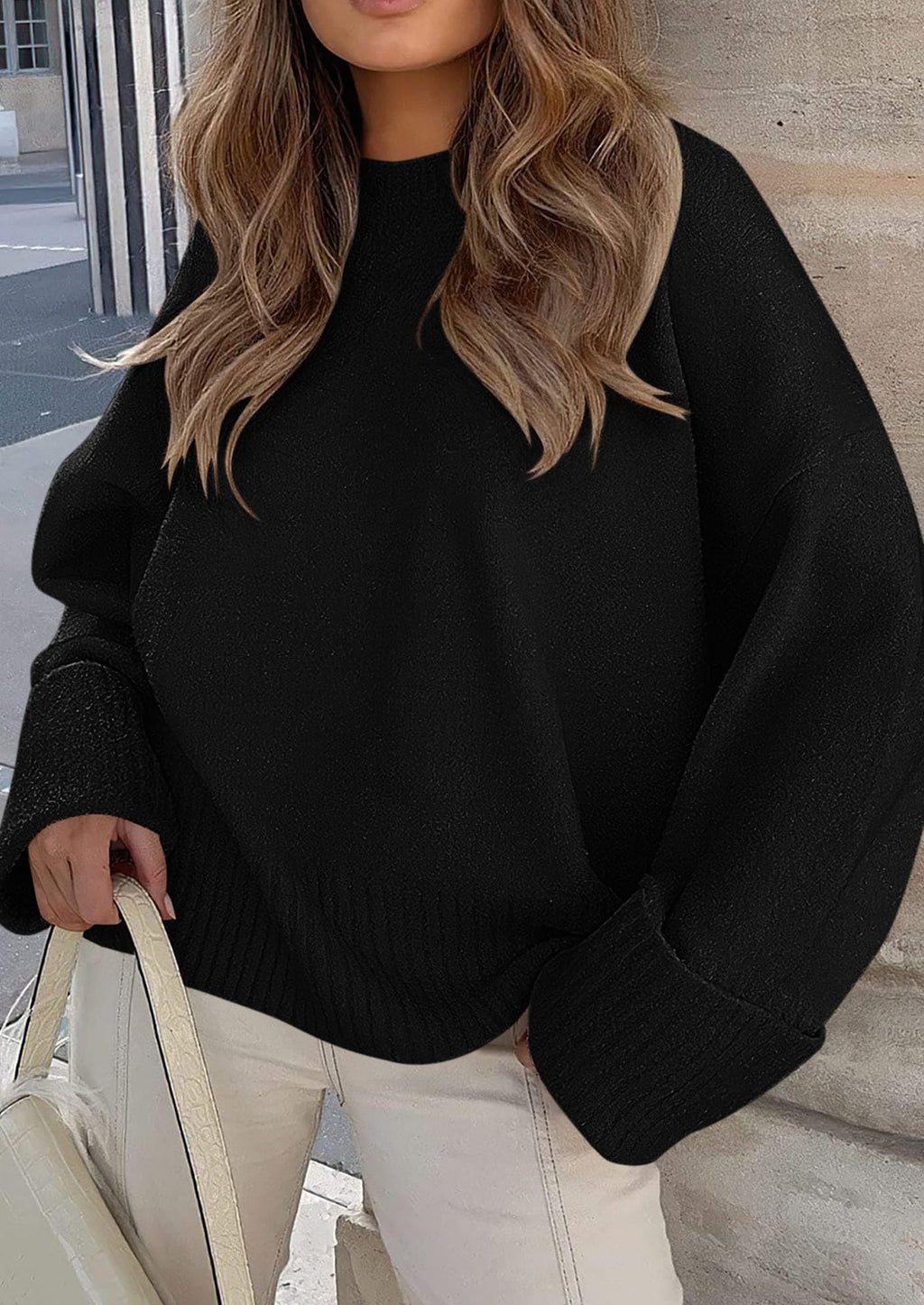 Women's Fall Oversized Sweaters Casual Crewneck Pullover Long Sleeve Fuzzy Chunky Knit Tops Blouse