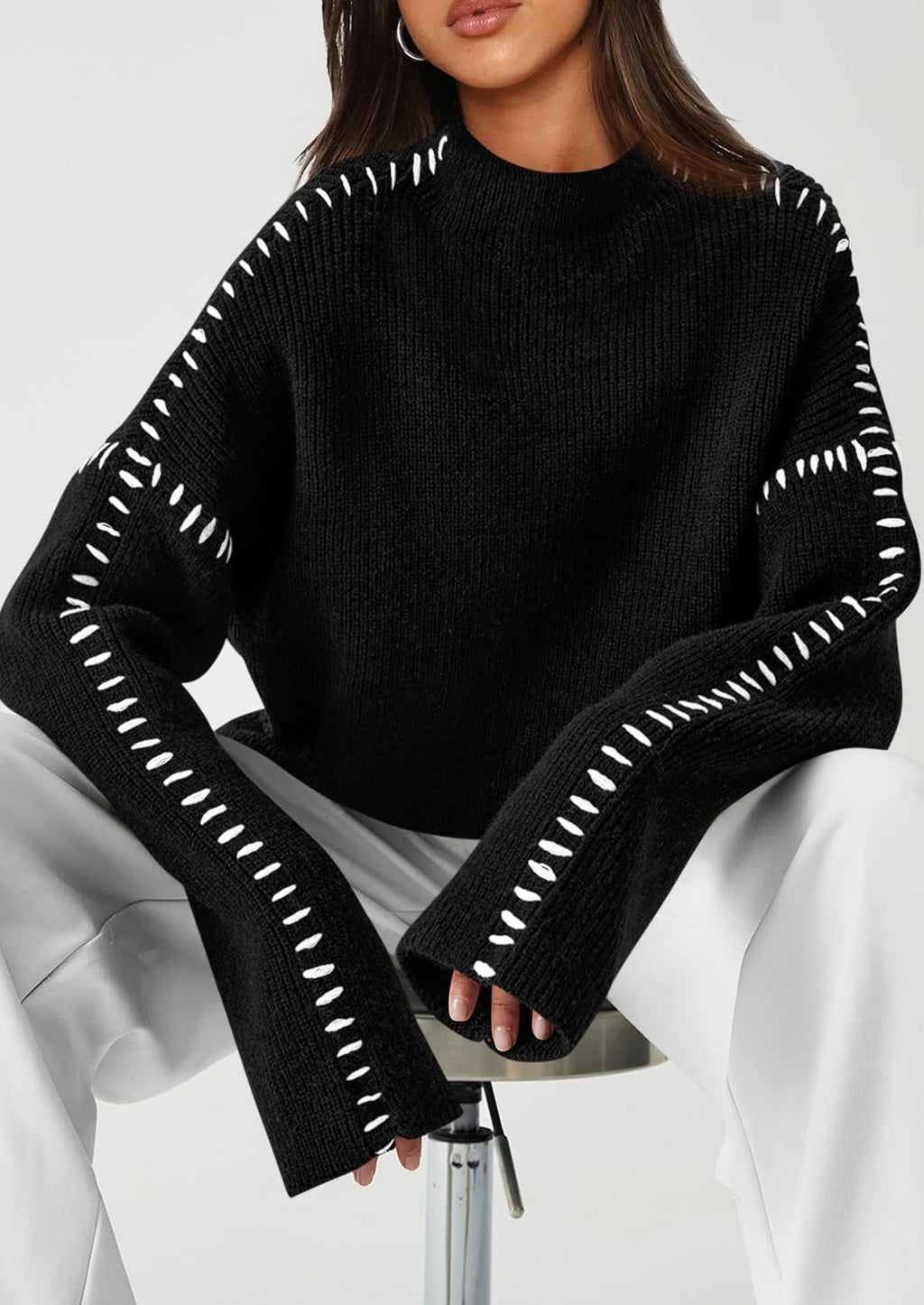 Women's Chunky Knit Sweaters Fall Long Sleeve Mock Neck Oversized Pullover Tops Winter Fashion Clothes