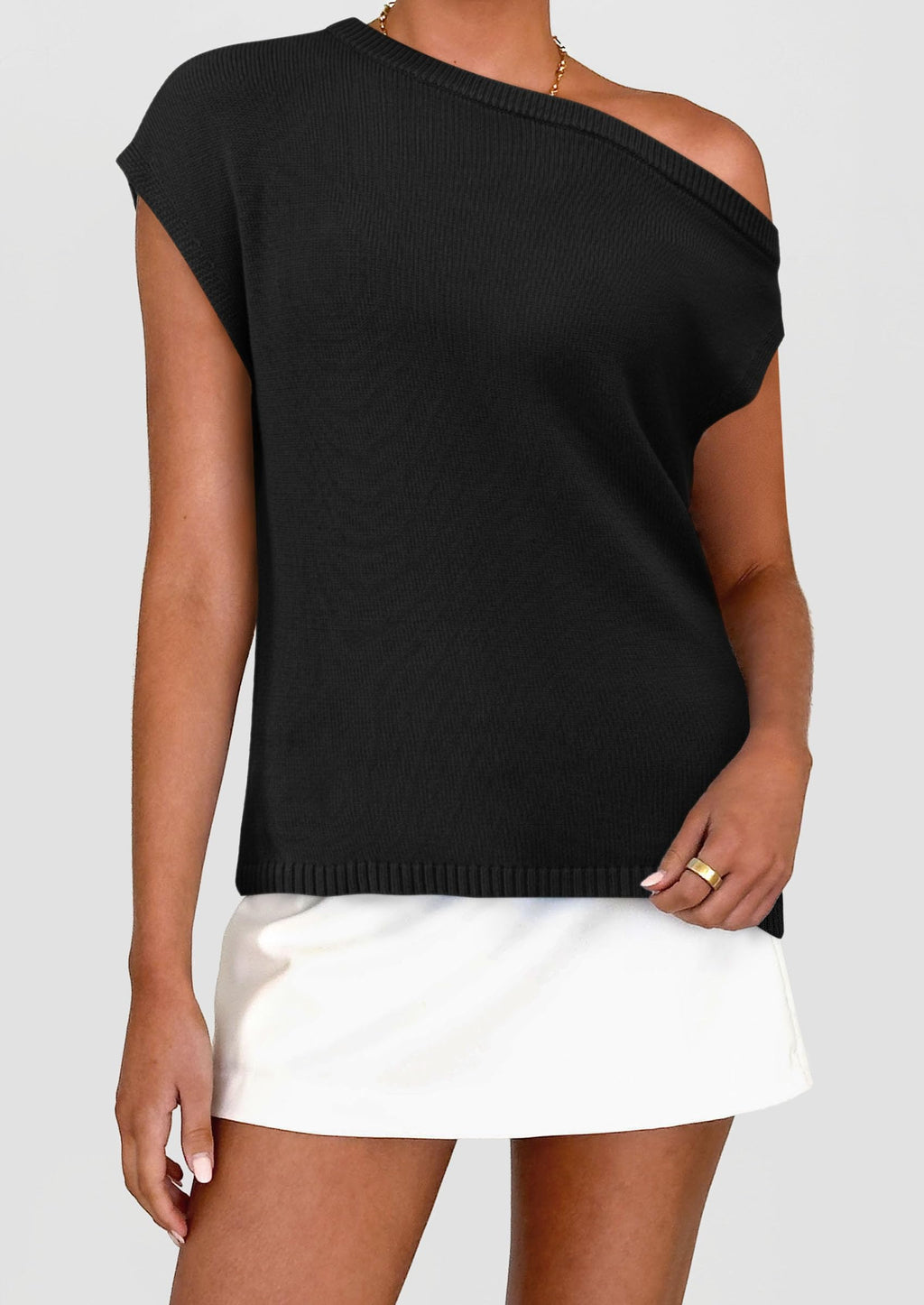 Womens Off The Shoulder Tops Summer Casual Short Sleeve Tunic T Shirts Lightweight Knit Sweaters