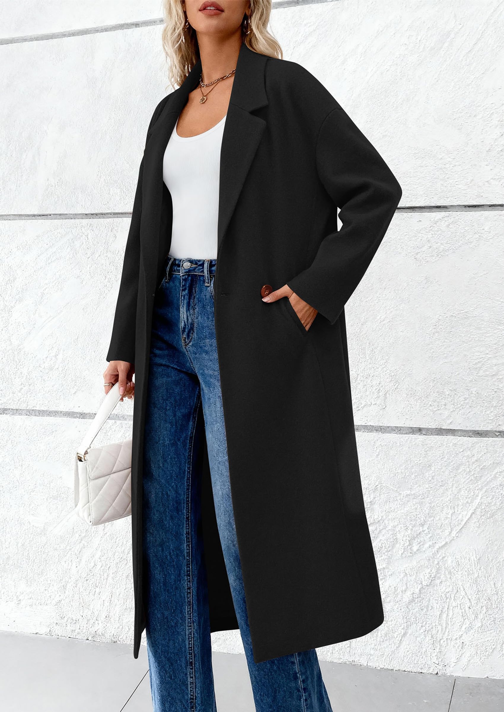 Womens Winter Coats Trendy Long Sleeve Notch Lapel Button Long Jackets Casual Oversized Vacation Outfits