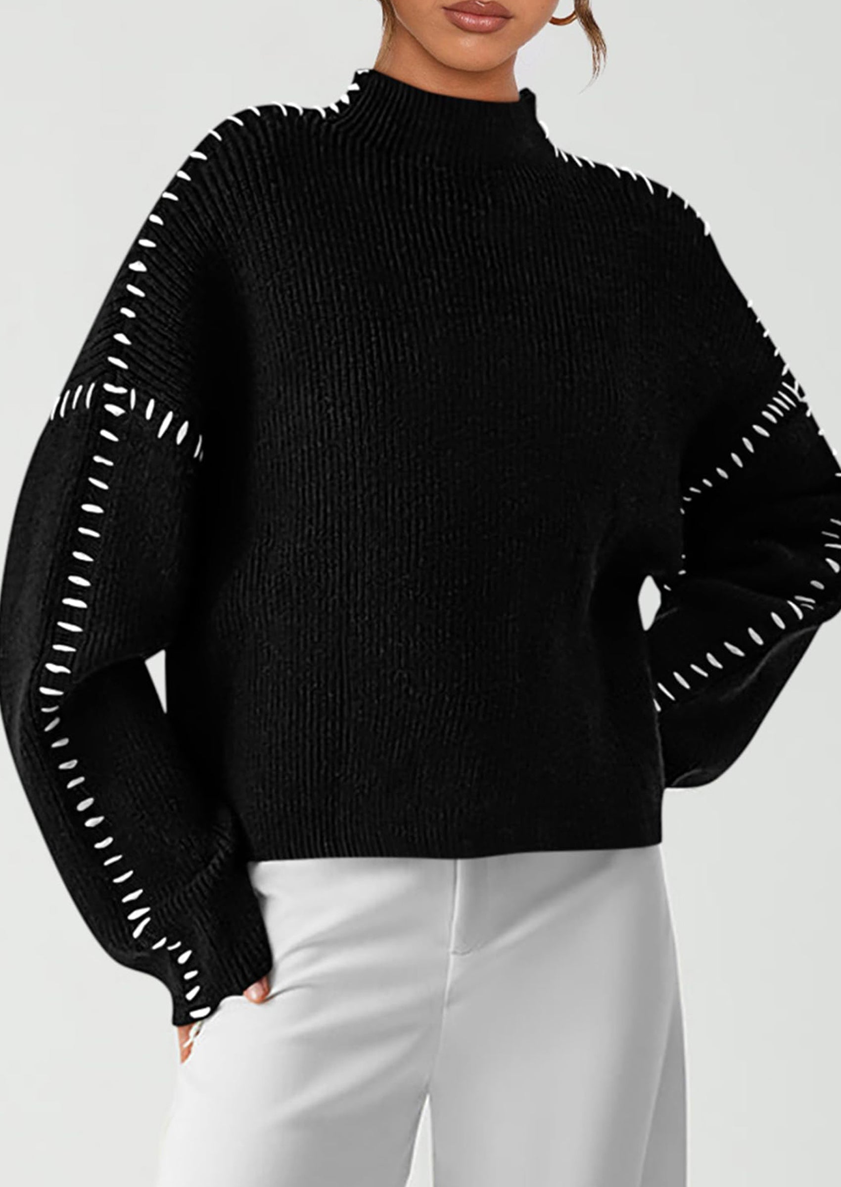 Women's Chunky Knit Sweaters Fall Long Sleeve Mock Neck Oversized Pullover Tops Winter Fashion Clothes