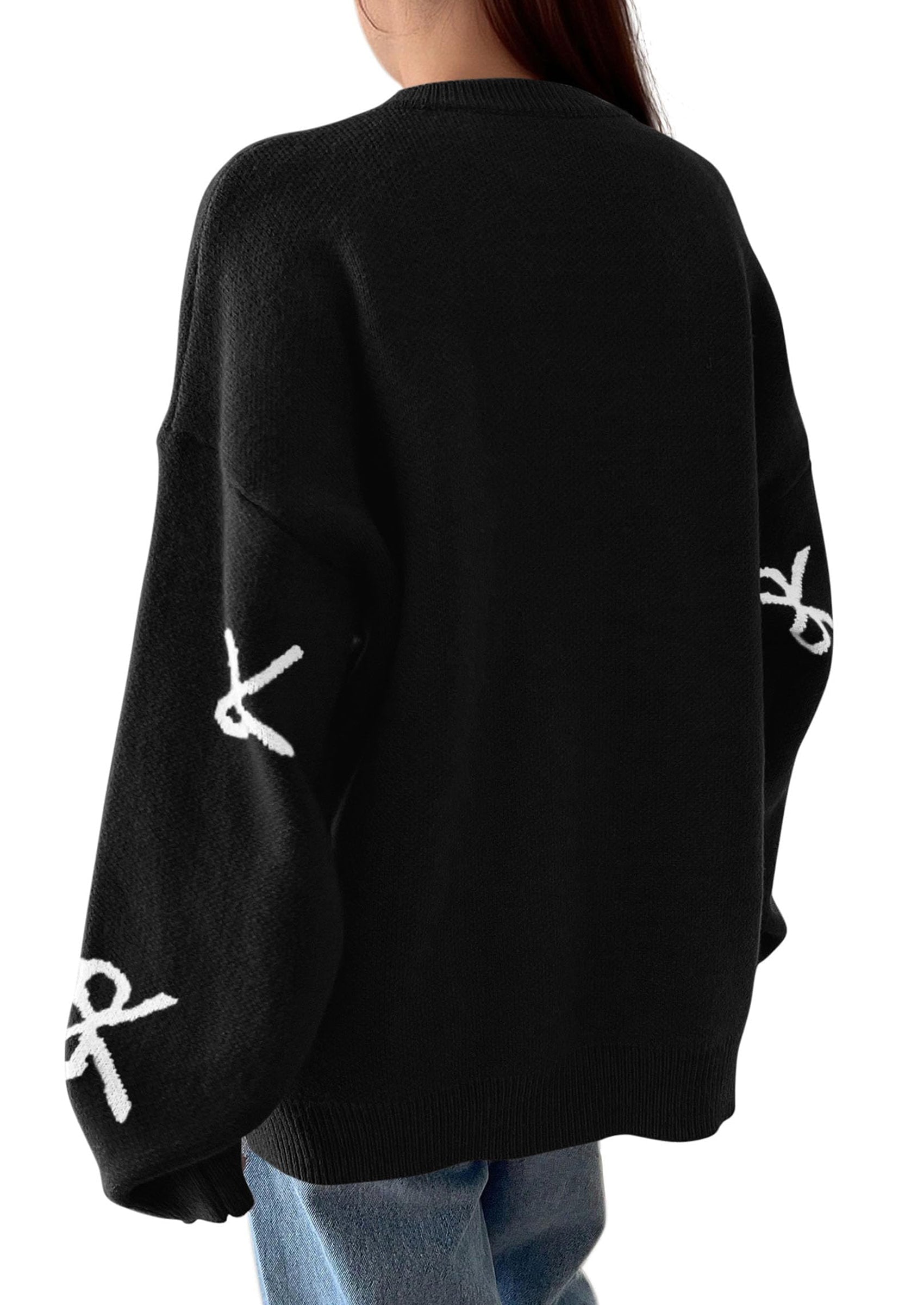 Fall Long Sleeve Pullover Sweaters for Women Trendy Crewneck Casual Cute Bow Chunky Knit Oversized Sweater