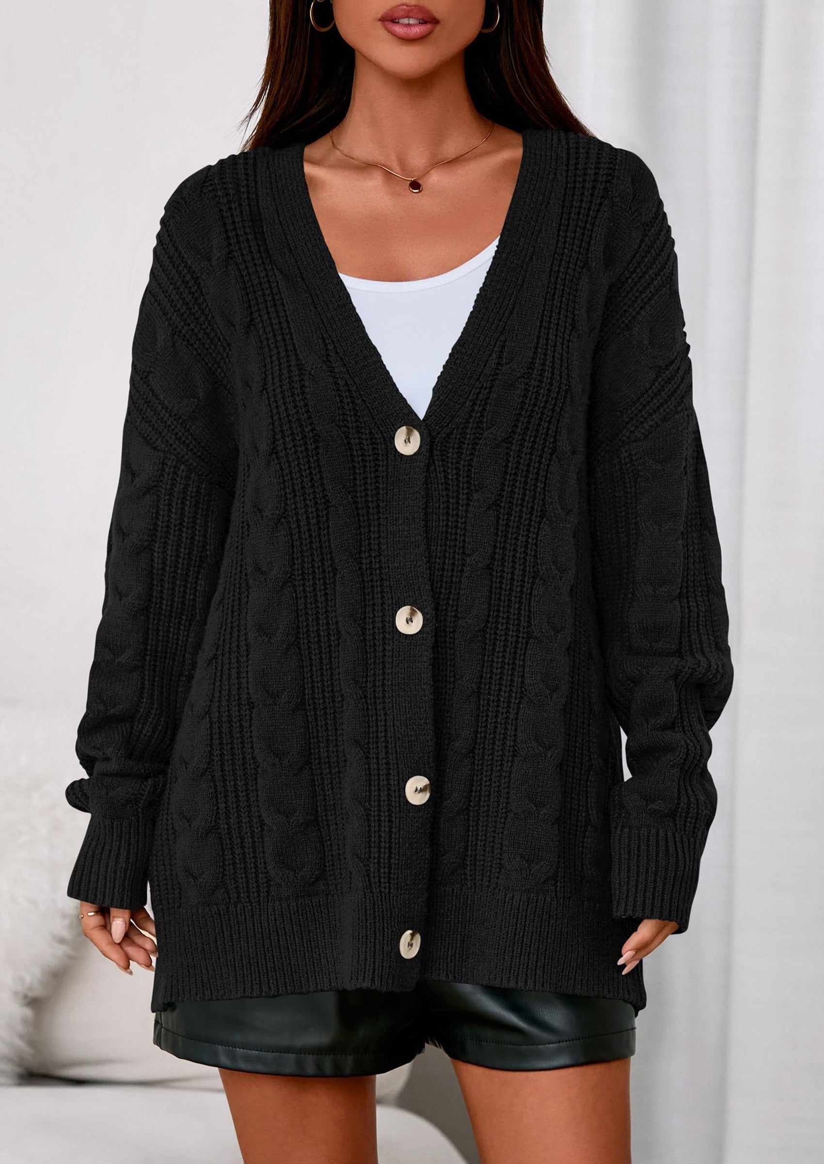 Women's Cable Knit Sweaters Fall Oversized Chunky Open Front Long Sleeve Cardigan Winter Coats