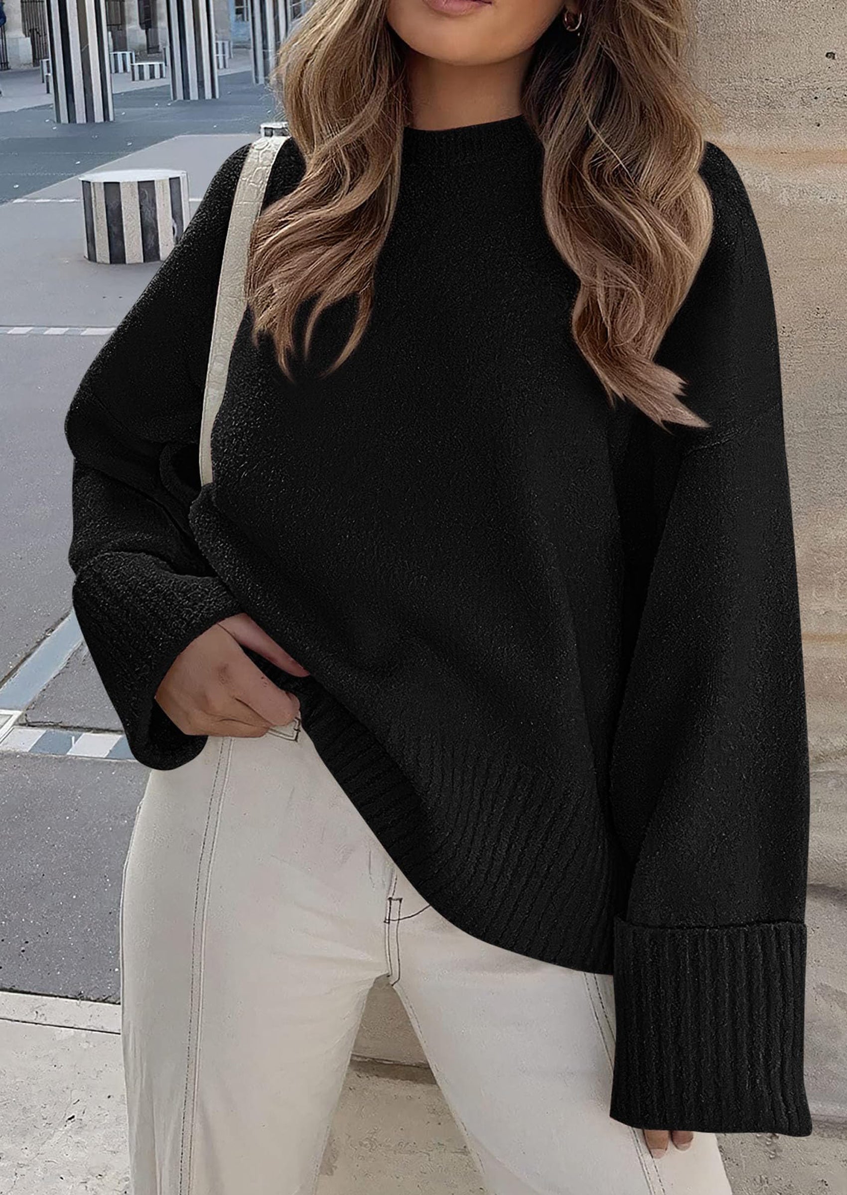 Women's Fall Oversized Sweaters Casual Crewneck Pullover Long Sleeve Fuzzy Chunky Knit Tops Blouse