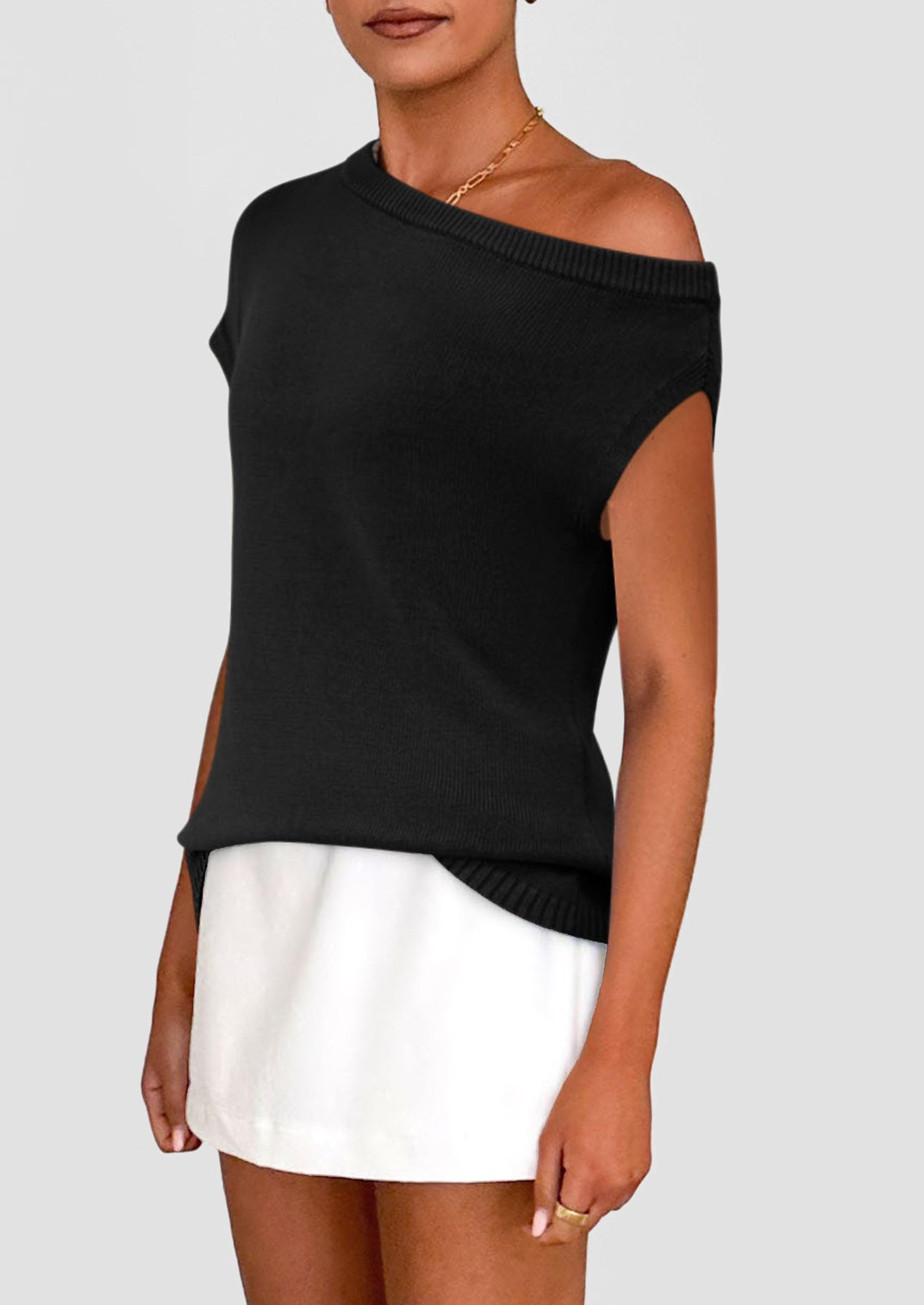 Womens Off The Shoulder Tops Summer Casual Short Sleeve Tunic T Shirts Lightweight Knit Sweaters