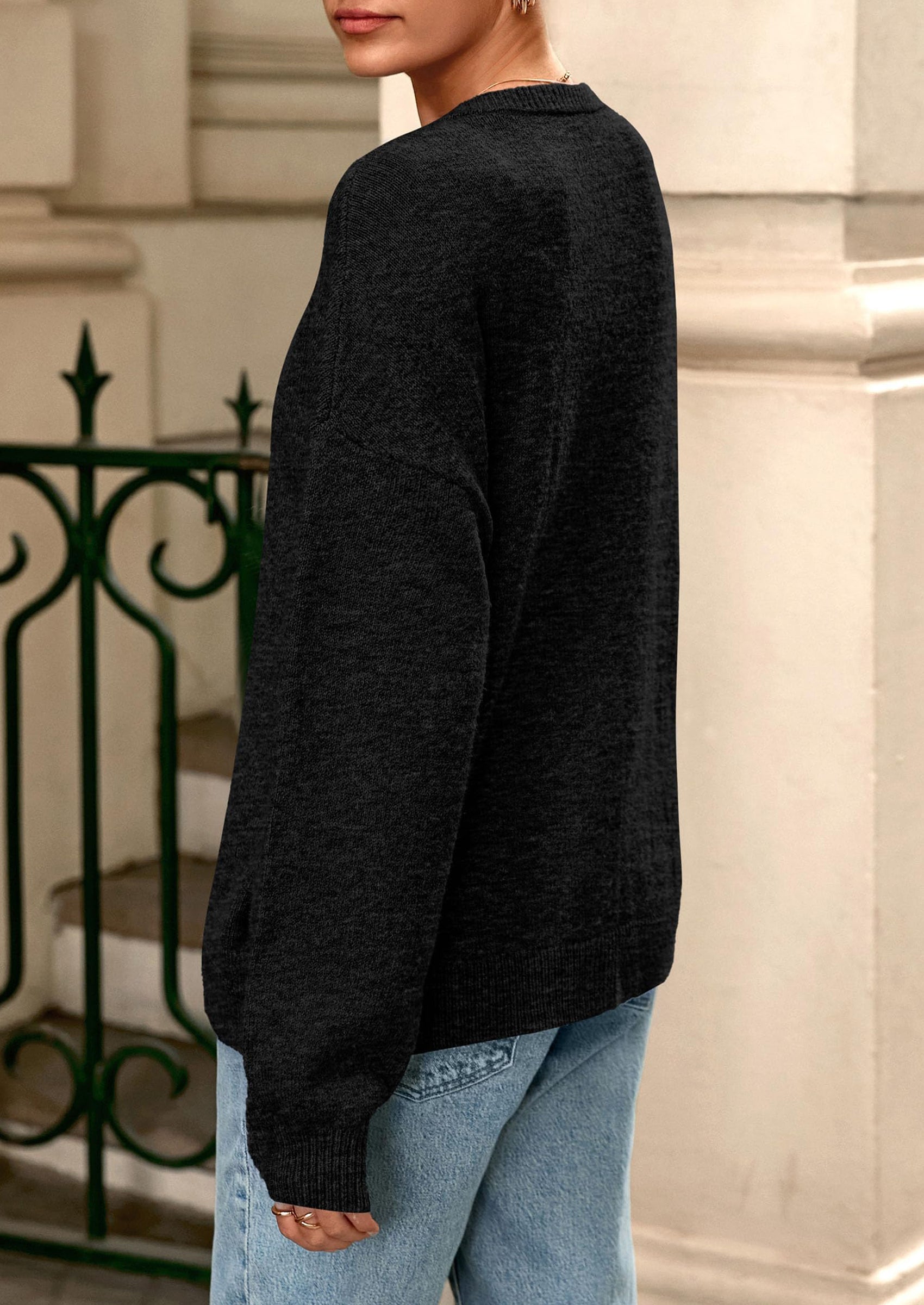 Fall Long Sleeve Cardigans for Women Trendy Open Front Winter Button Down Crewneck Soft Knit Sweater Jacket