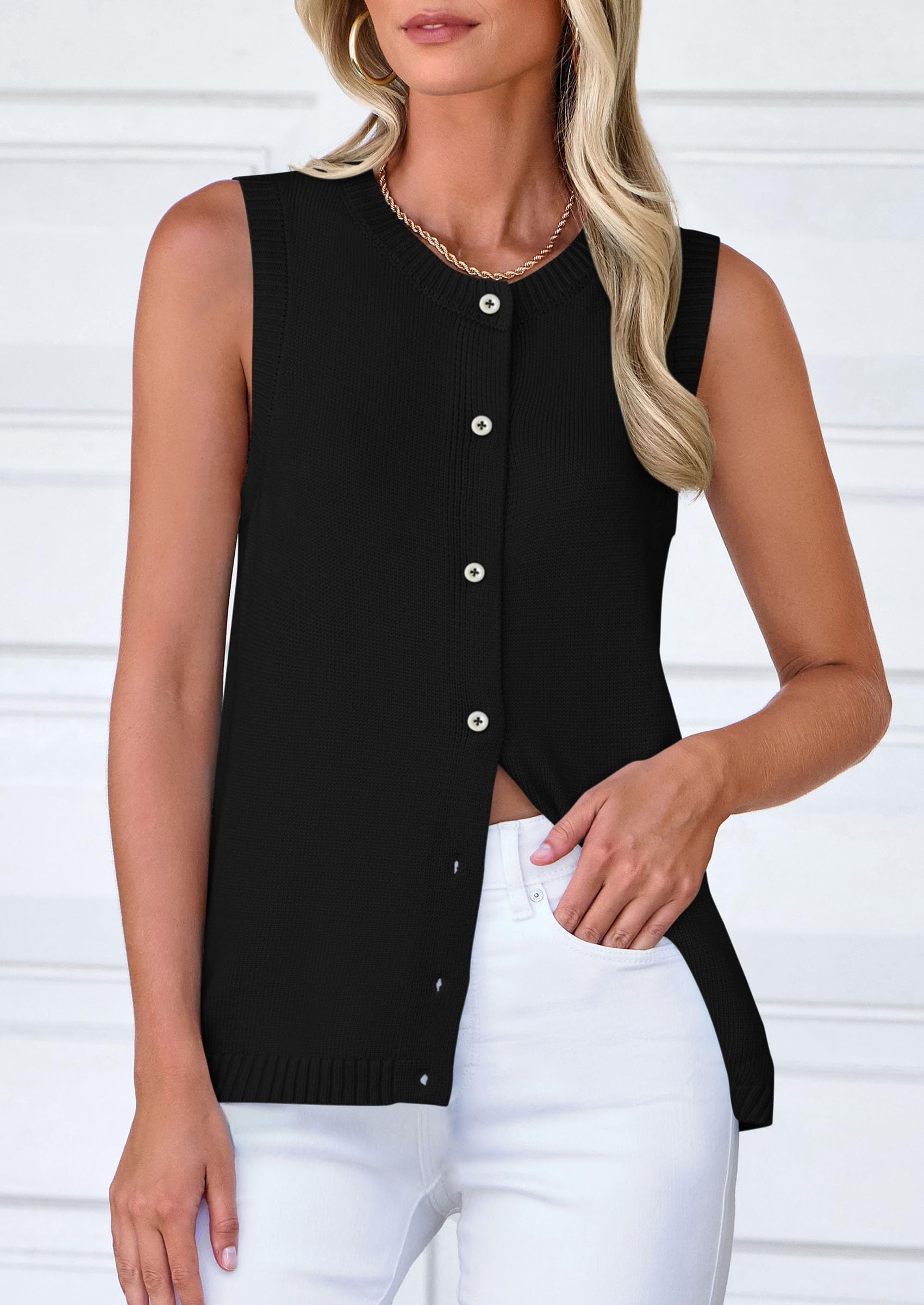 Sweater Vest Women Spring Summer Casual Lightweight Knit Sleeveless Button Down Tank Tops Trendy Clothes