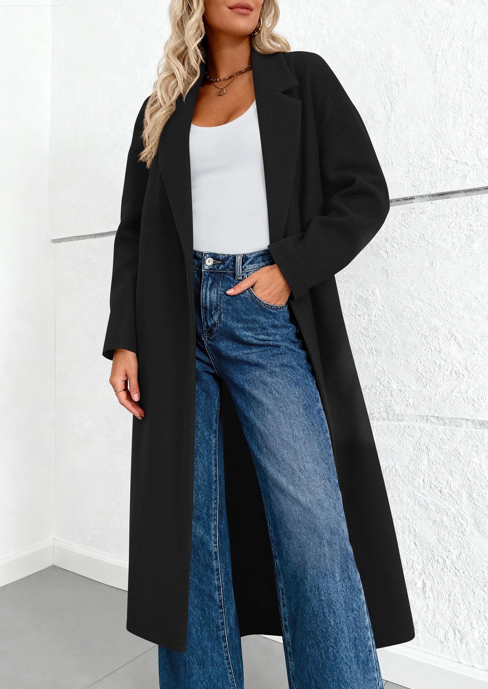 Womens Winter Coats Trendy Long Sleeve Notch Lapel Button Long Jackets Casual Oversized Vacation Outfits