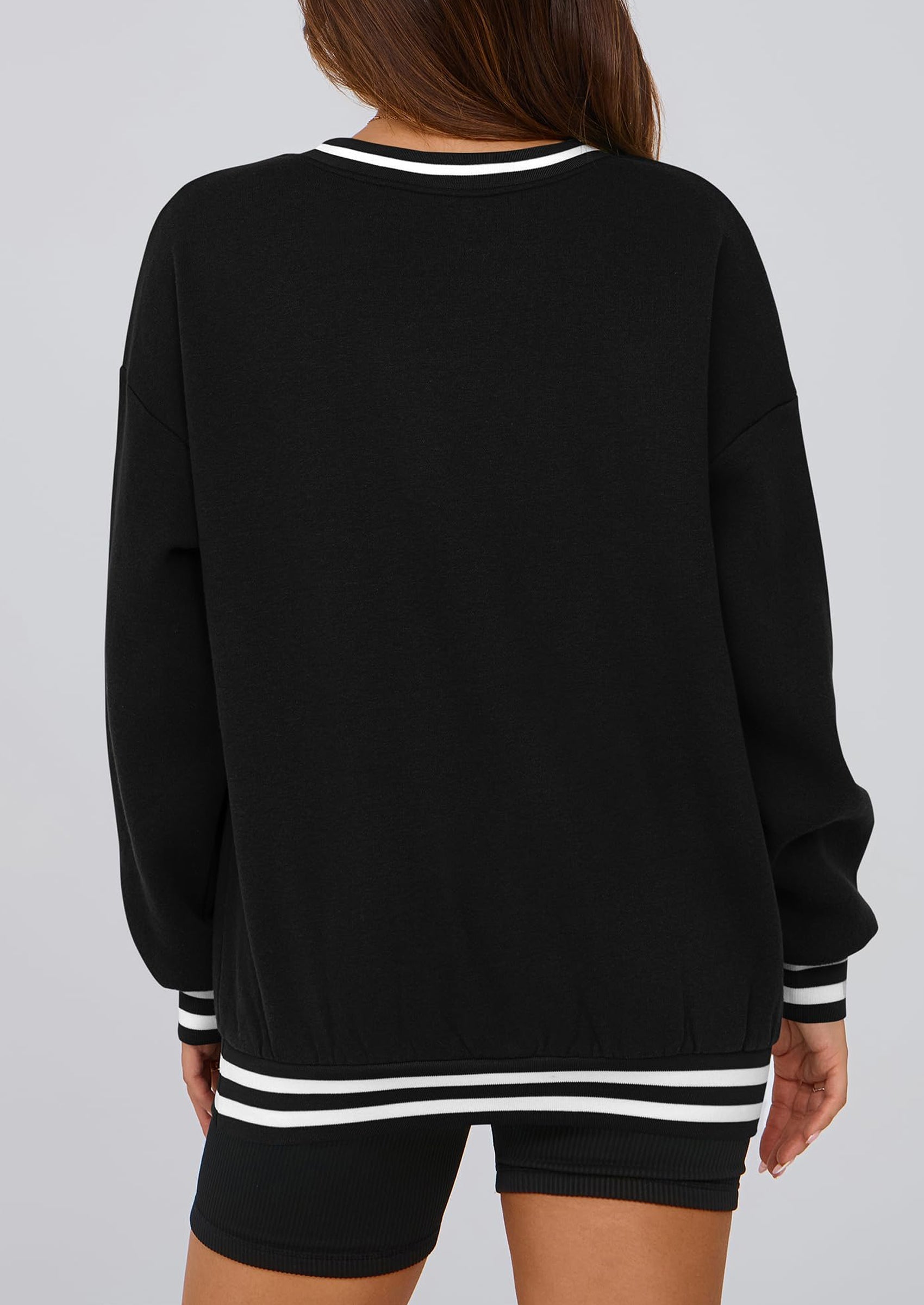 Women's Oversized Sweatshirts Casual Long Sleeve Stripes Knit V Neck Pullover Top Fall Teens Preppy Clothes